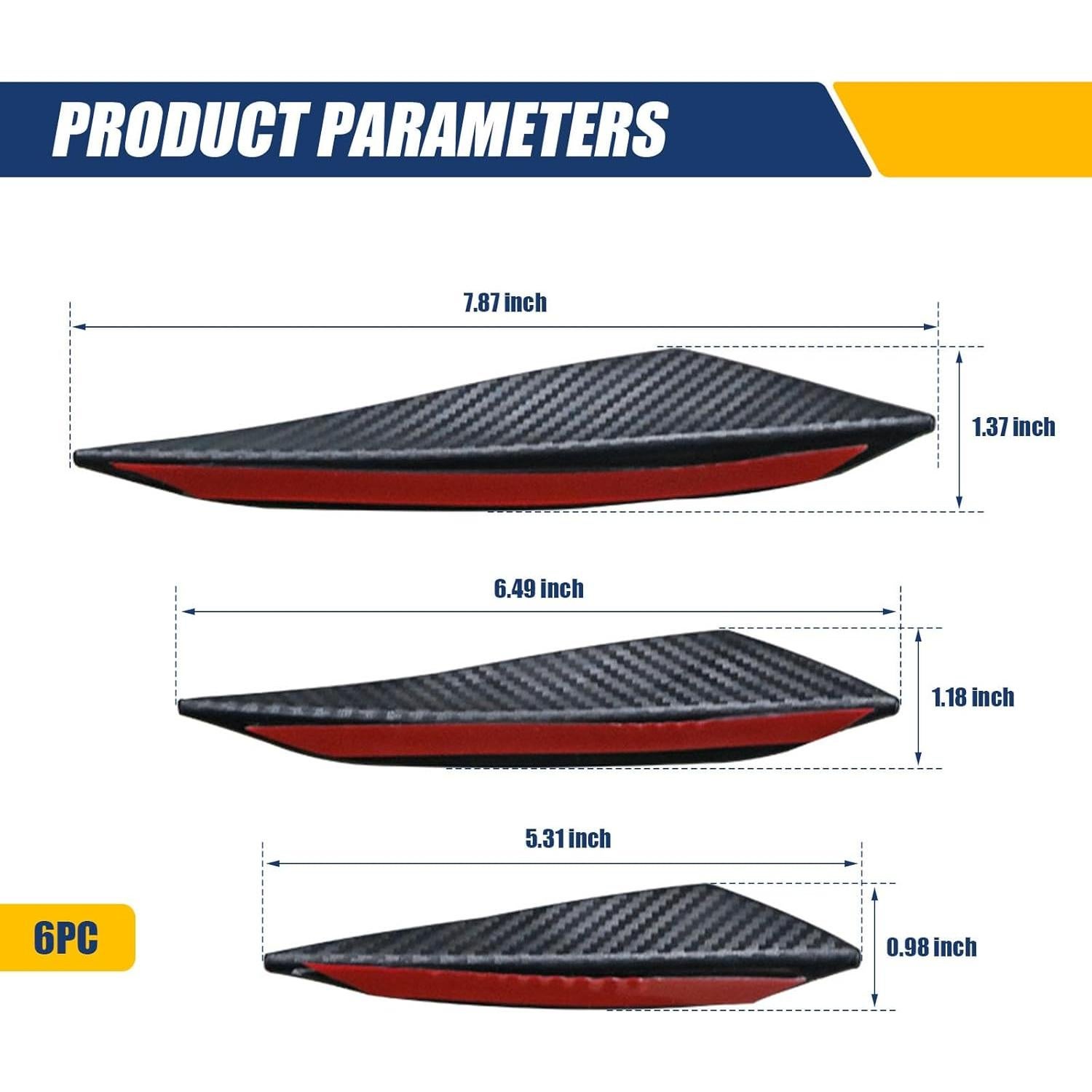 Kit de Spoiler Frontal Yumfugu 6 PCS PVC Carbono Negro