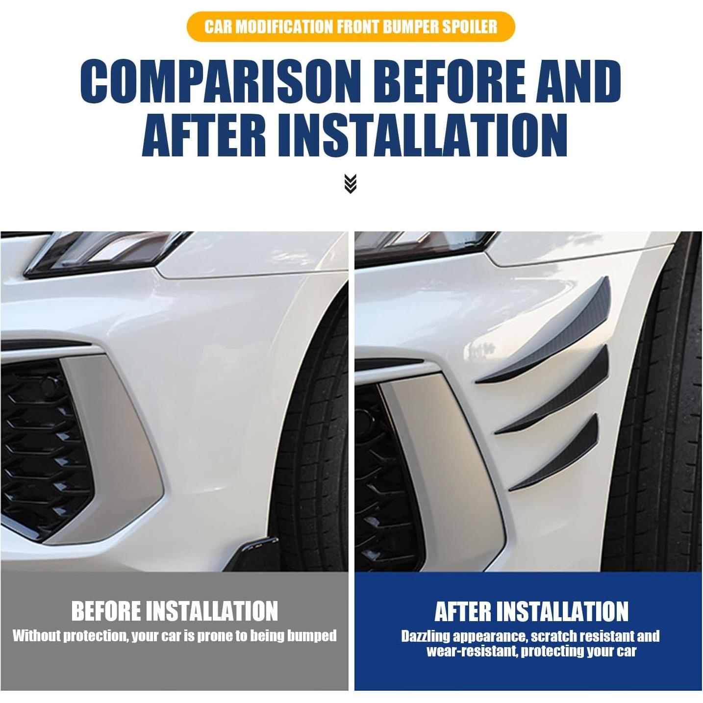 Kit de Spoiler Frontal Yumfugu 6 PCS PVC Carbono Negro