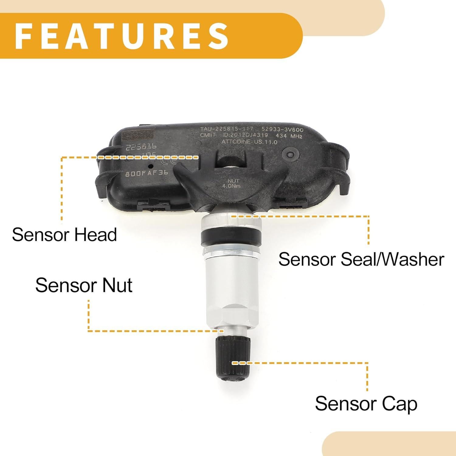 Sensor de Presión de Neumáticos Partuto 529333V600 para Hyundai Azera 2014-2017