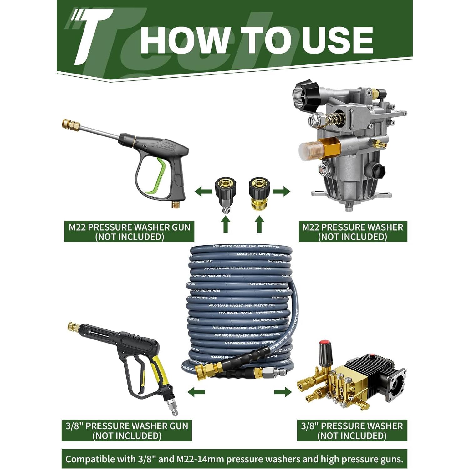 Manguera de Lavadora a Presión TechSweepPro 125FT 4800PSI