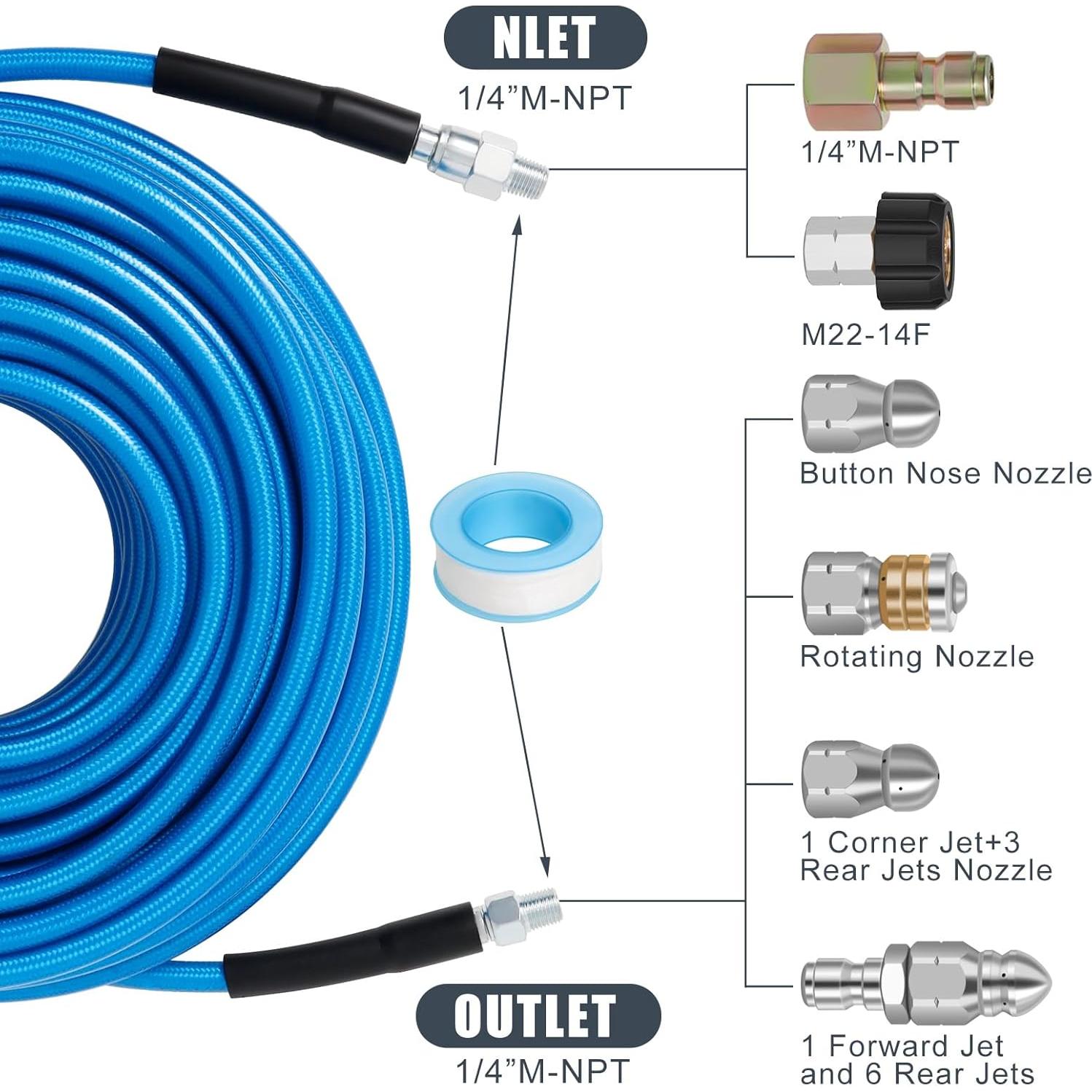 Kit de Jetter de Alcantarillado Zejoot 30.48 m 5800 PSI Azul