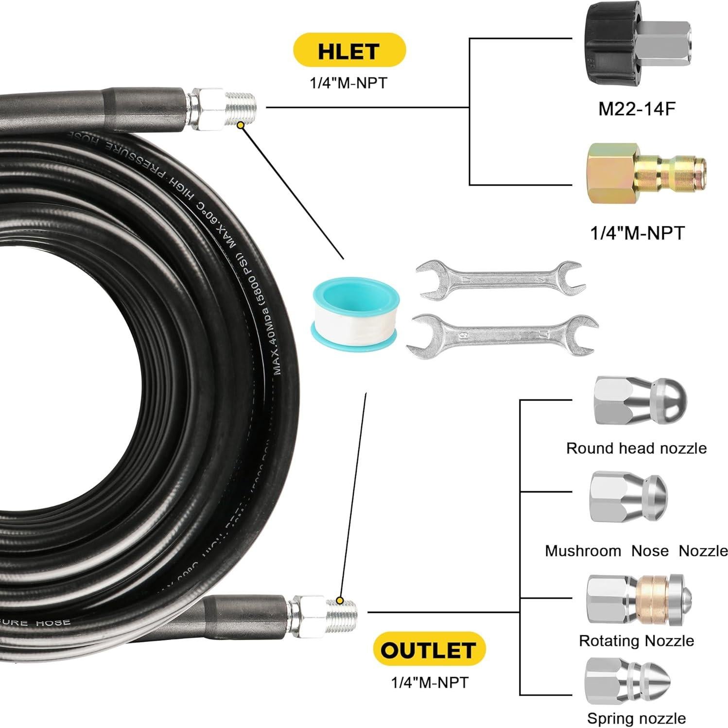Kit Jetter de Drenaje STARREY 30.48m 5800PSI Manguera y Boquillas