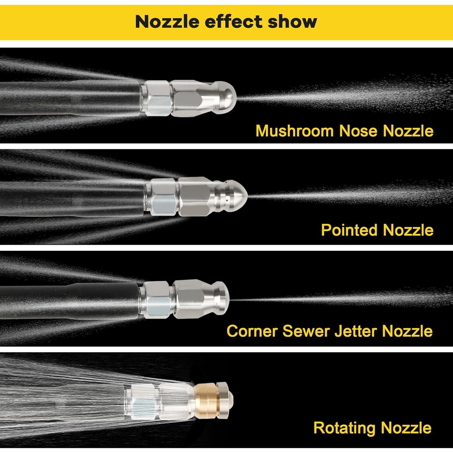Kit Jetter de Drenaje STARREY 30.48m 5800PSI Manguera y Boquillas
