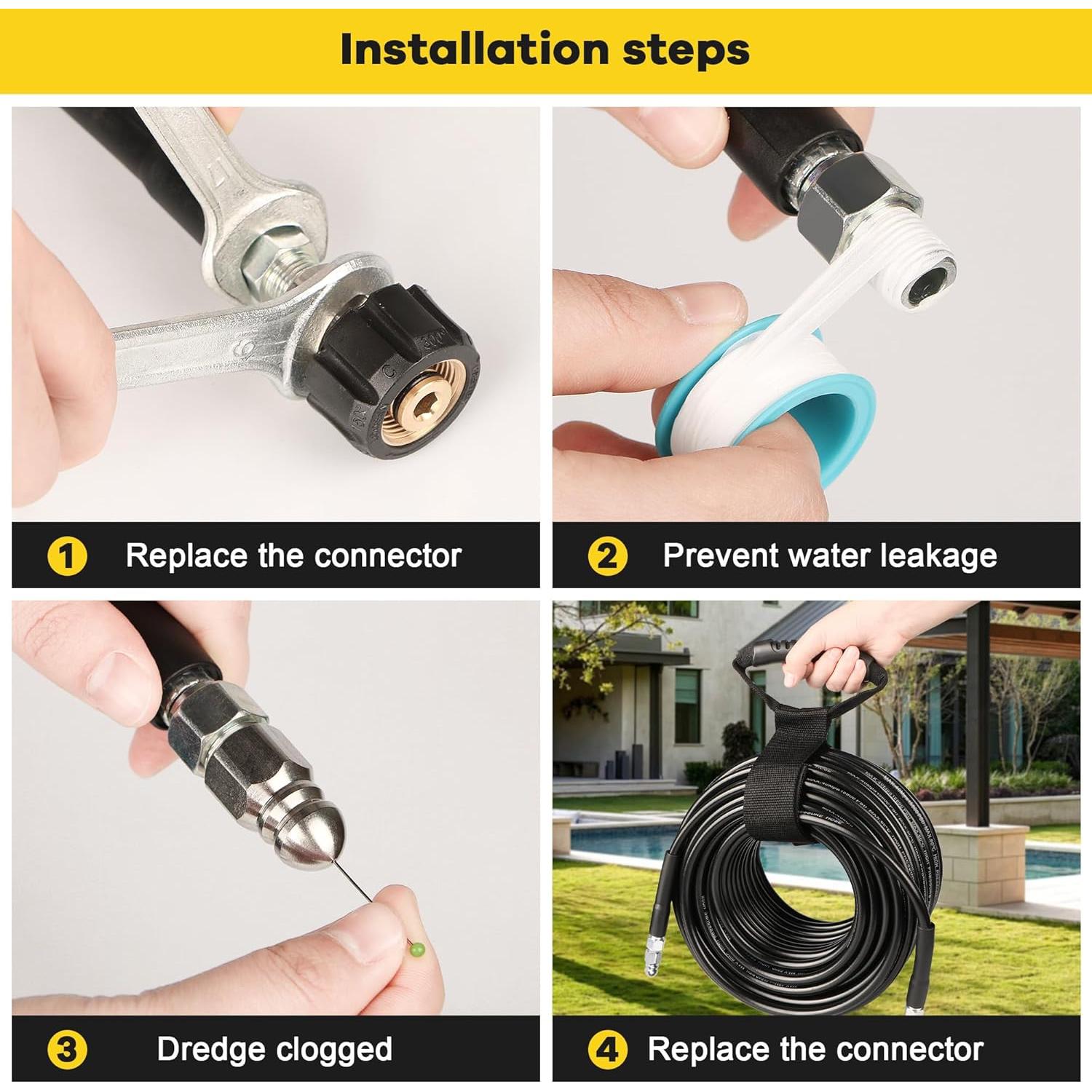 Kit Jetter de Drenaje STARREY 30.48m 5800PSI Manguera y Boquillas