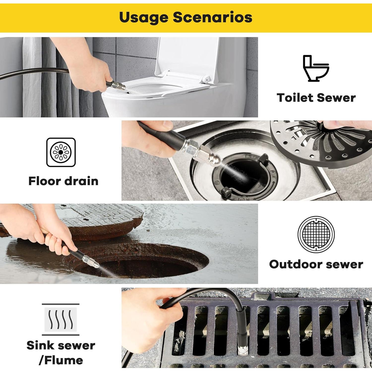 Kit Jetter de Drenaje STARREY 30.48m 5800PSI Manguera y Boquillas
