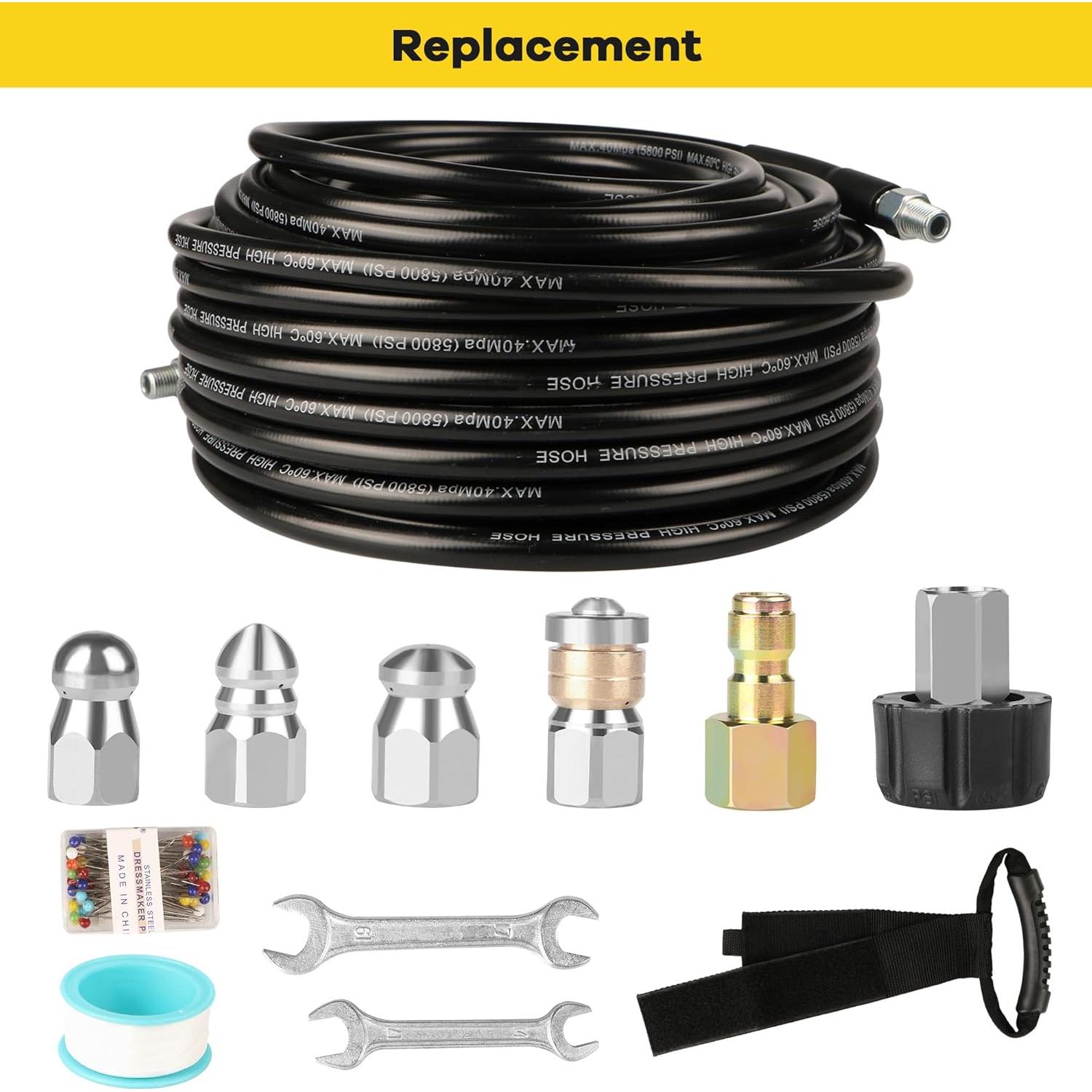 Kit Jetter de Drenaje STARREY 30.48m 5800PSI Manguera y Boquillas