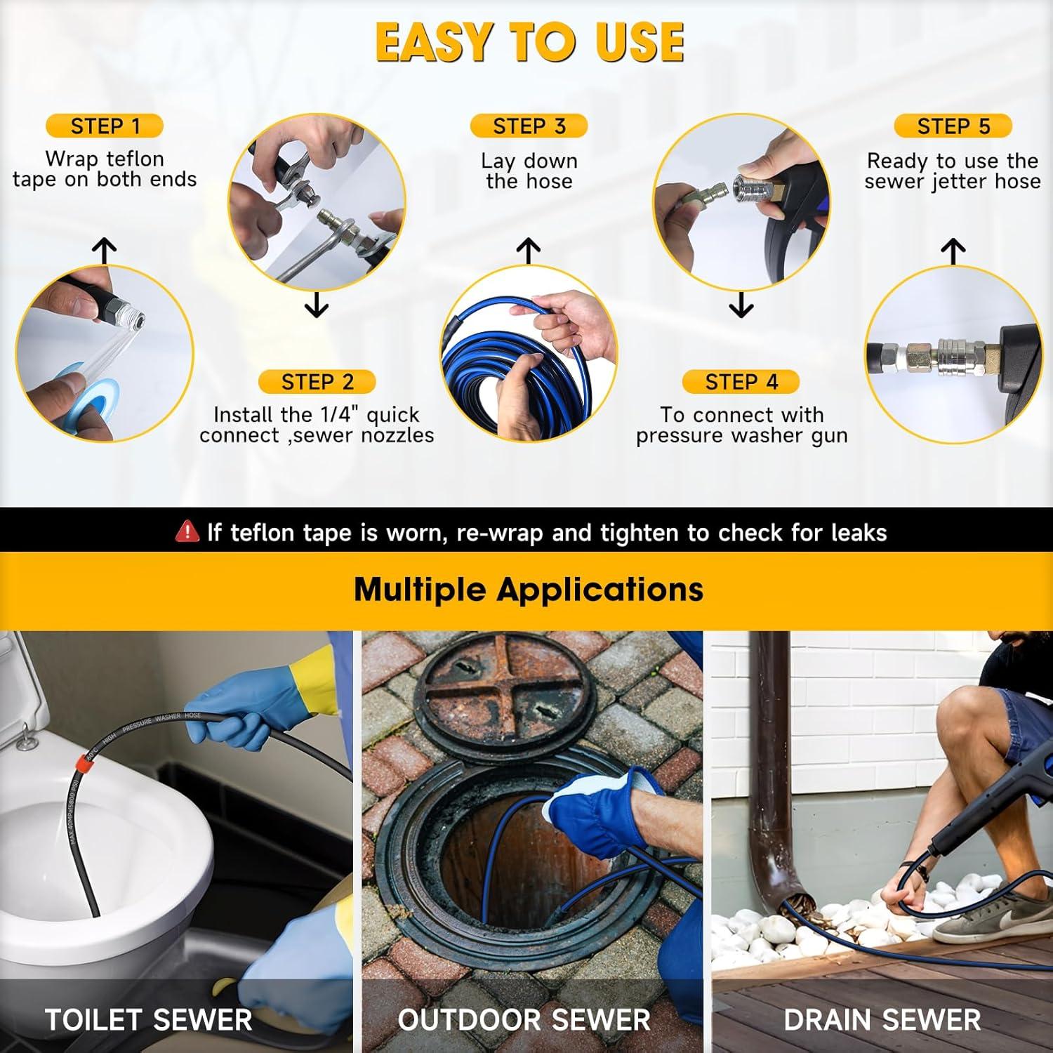 Kit de Jetter de Alcantarillado TUTULUCK 15m 5800PSI 3 Boquillas