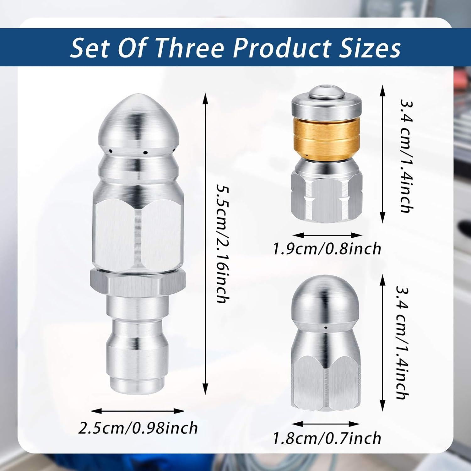 Kit de Boquillas para Limpiadora a Presión Honoson 3 Pcs Acero Inoxidable