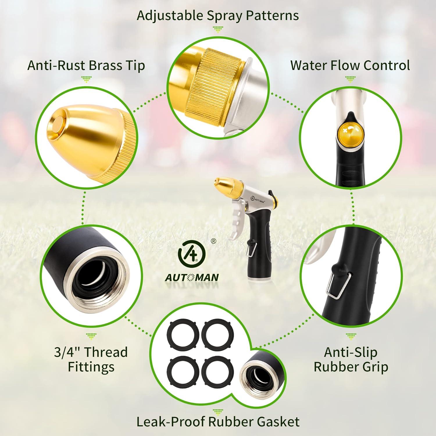 Boquilla de Manguera de Jardín AUTOMAN 100% Metal Ajustable