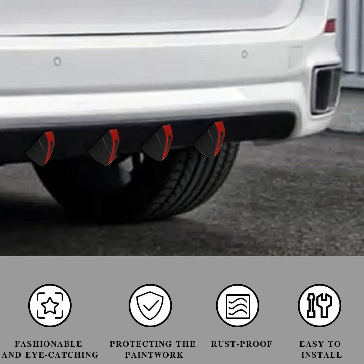 4 Alerones Difusores Traseros Couslcd para Coche SUV Rojo Negro