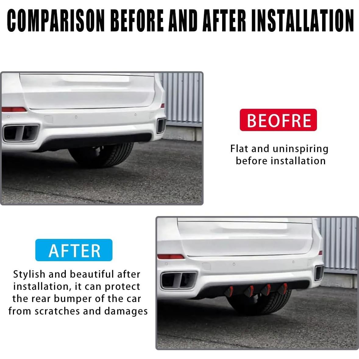 4 Alerones Difusores Traseros Couslcd para Coche SUV Rojo Negro