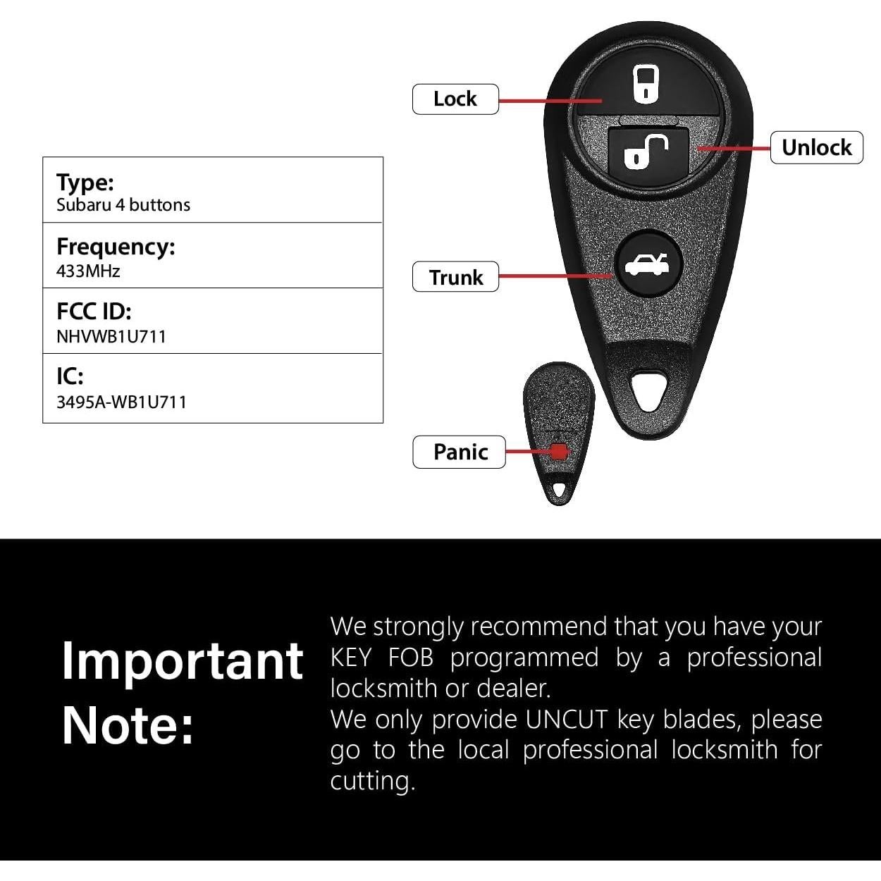 Control Remoto Llave Subaru NHVWB1U711 4 Botones 1999-2011