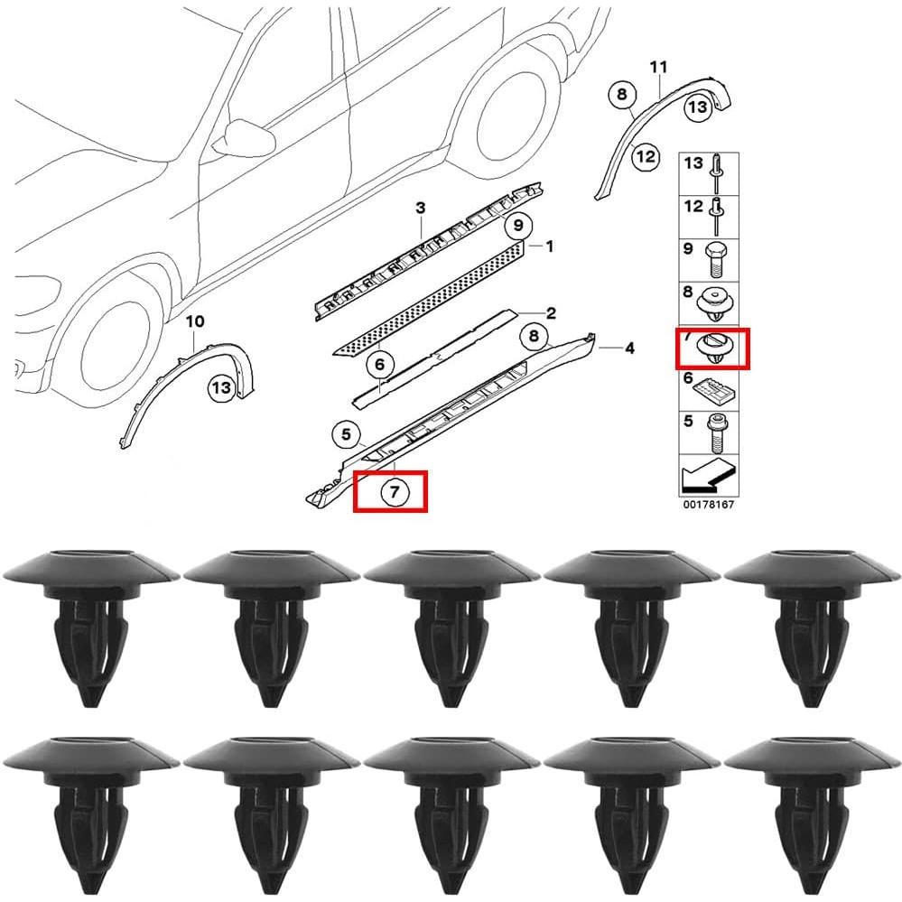 10 Clips de Panel de Rocker NINGFIST para BMW X5 X6 E70 E71 E72