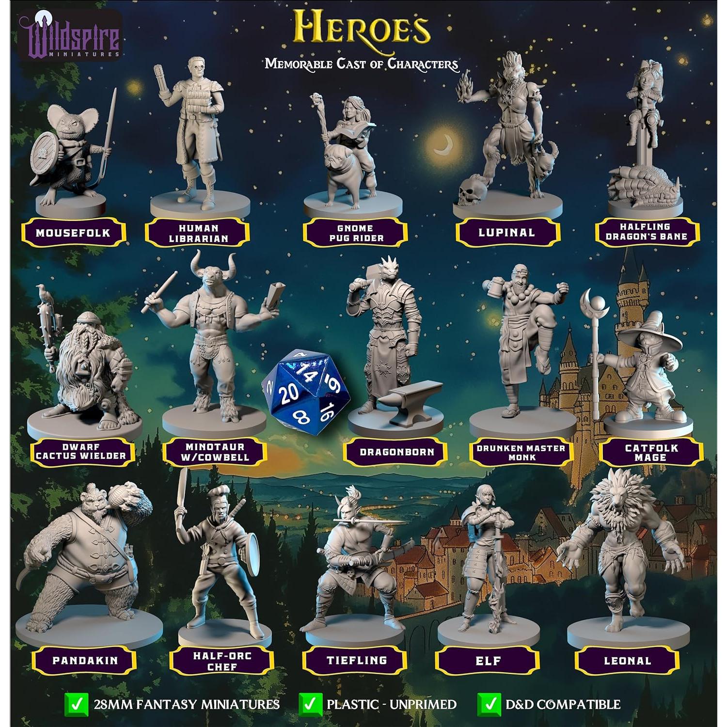 Miniaturas D&D Wildspire 29 Figuras 28mm-32mm Sin Pintar