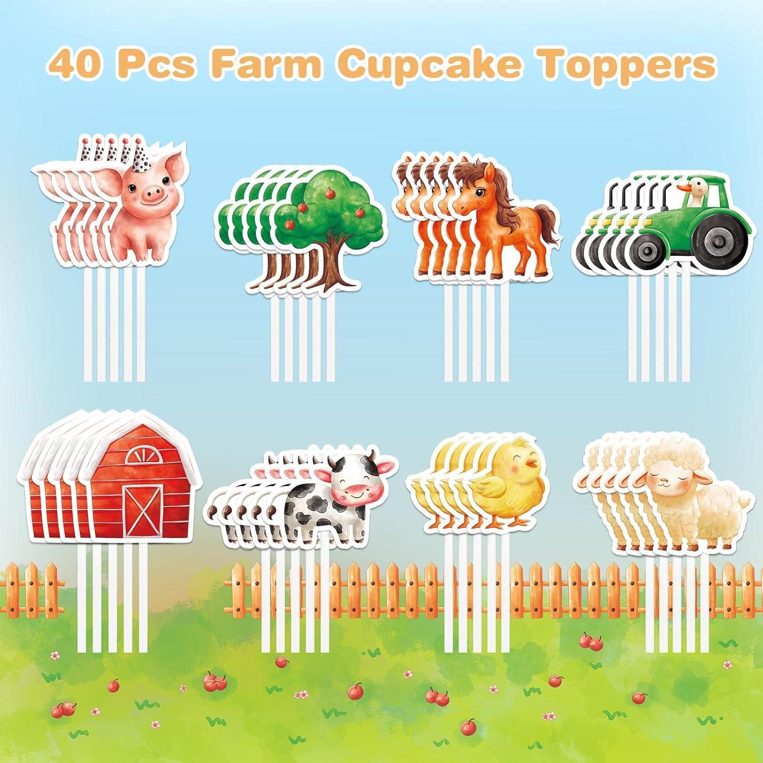 Adornos para Cupcakes WERNNSAI 40 Piezas Animales de Granja