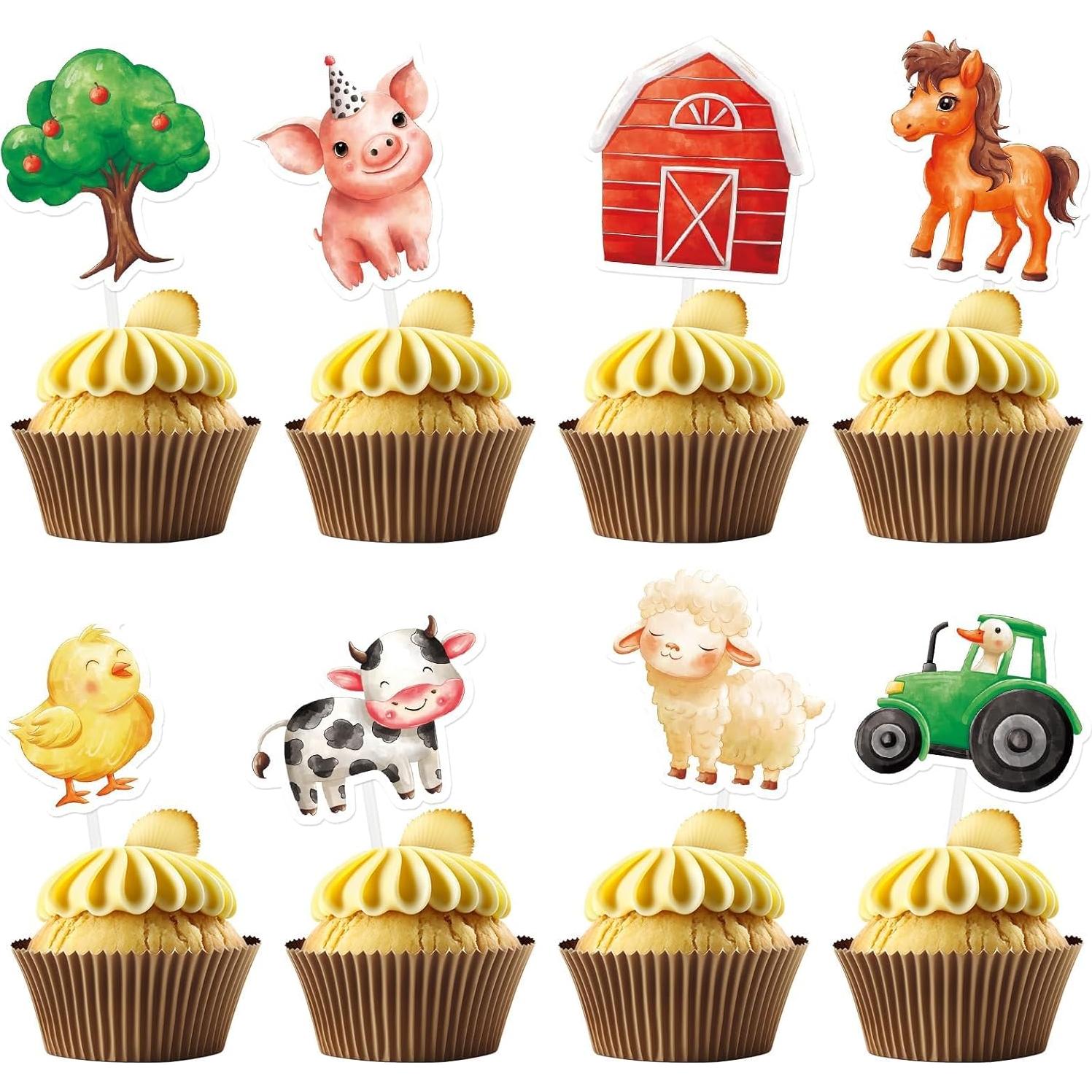 Adornos para Cupcakes WERNNSAI 40 Piezas Animales de Granja