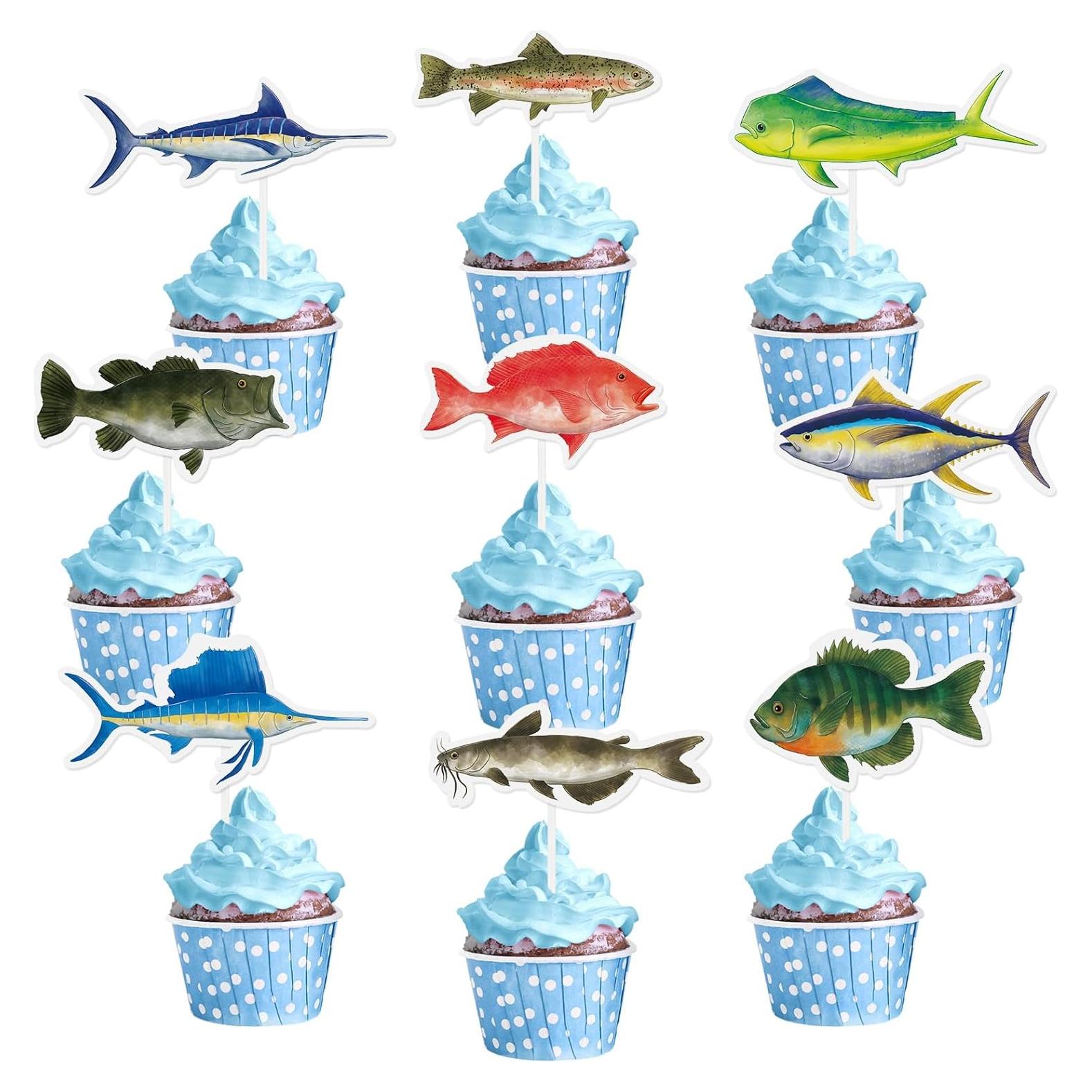 Adornos de Cupcake de Pesca WERNNSAI 36 Piezas Fiesta