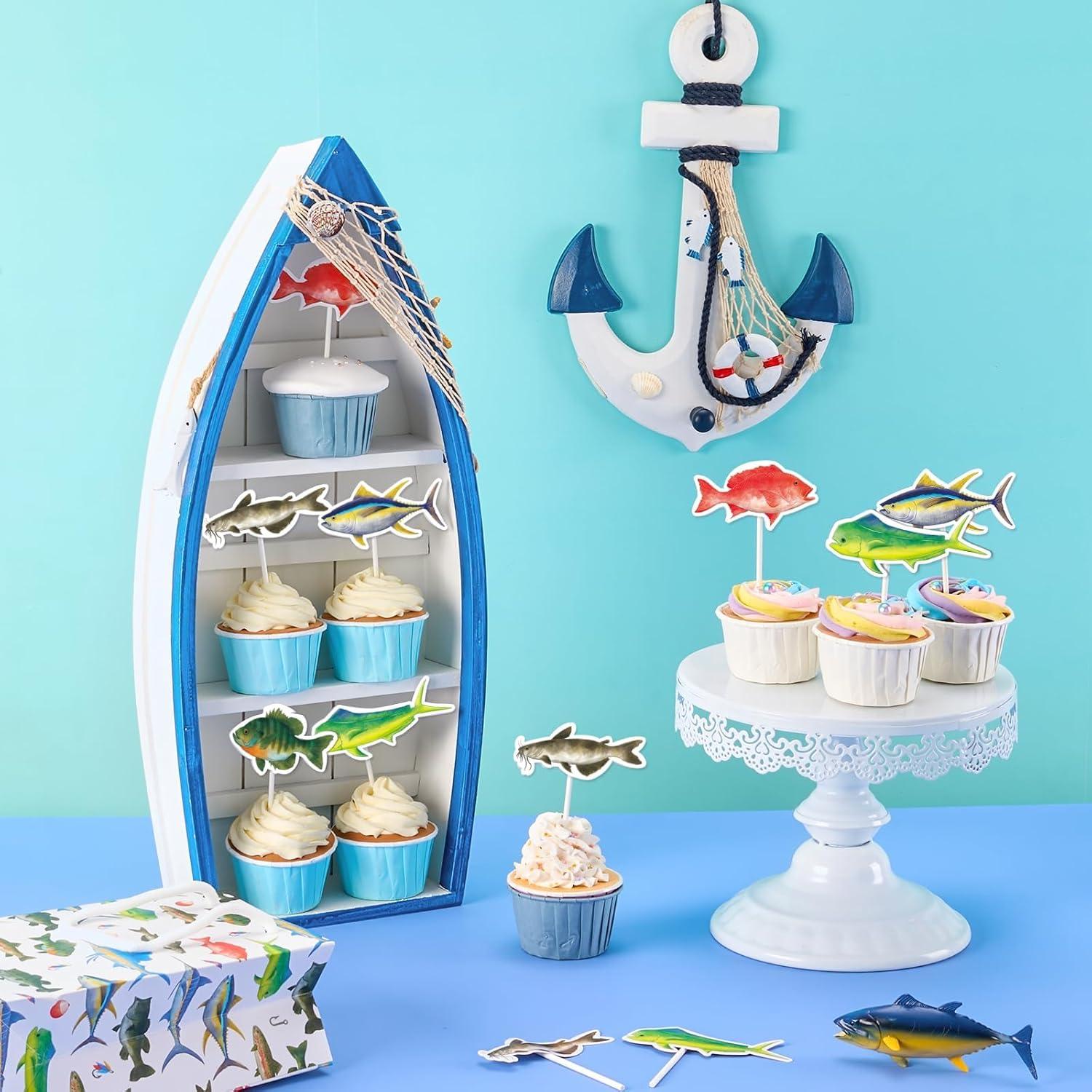 Adornos de Cupcake de Pesca WERNNSAI 36 Piezas Fiesta