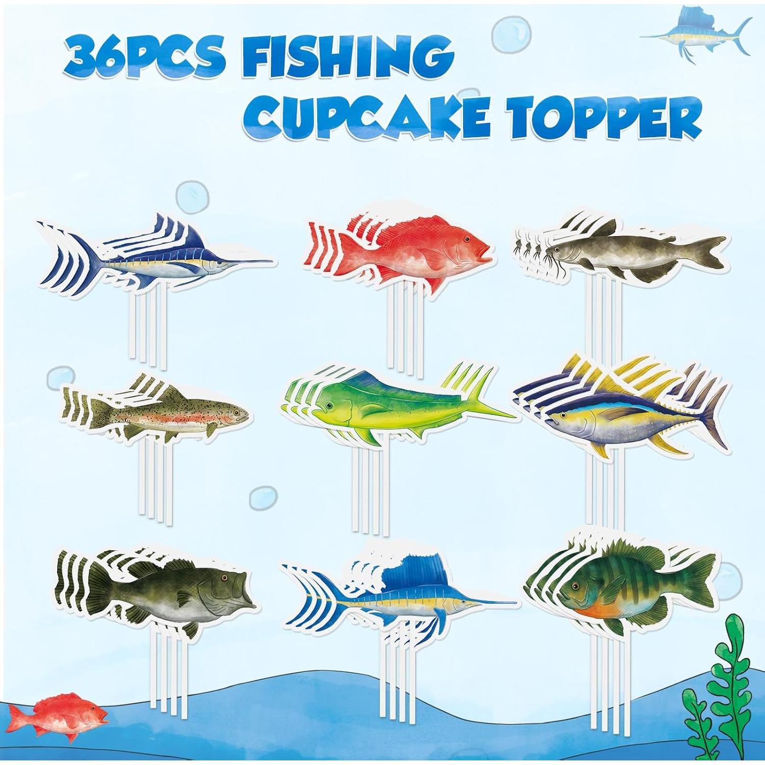 Adornos de Cupcake de Pesca WERNNSAI 36 Piezas Fiesta