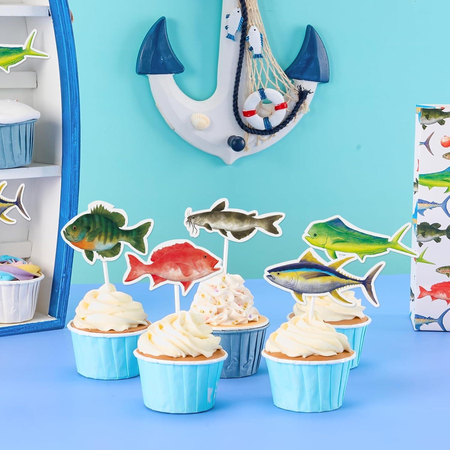 Adornos de Cupcake de Pesca WERNNSAI 36 Piezas Fiesta