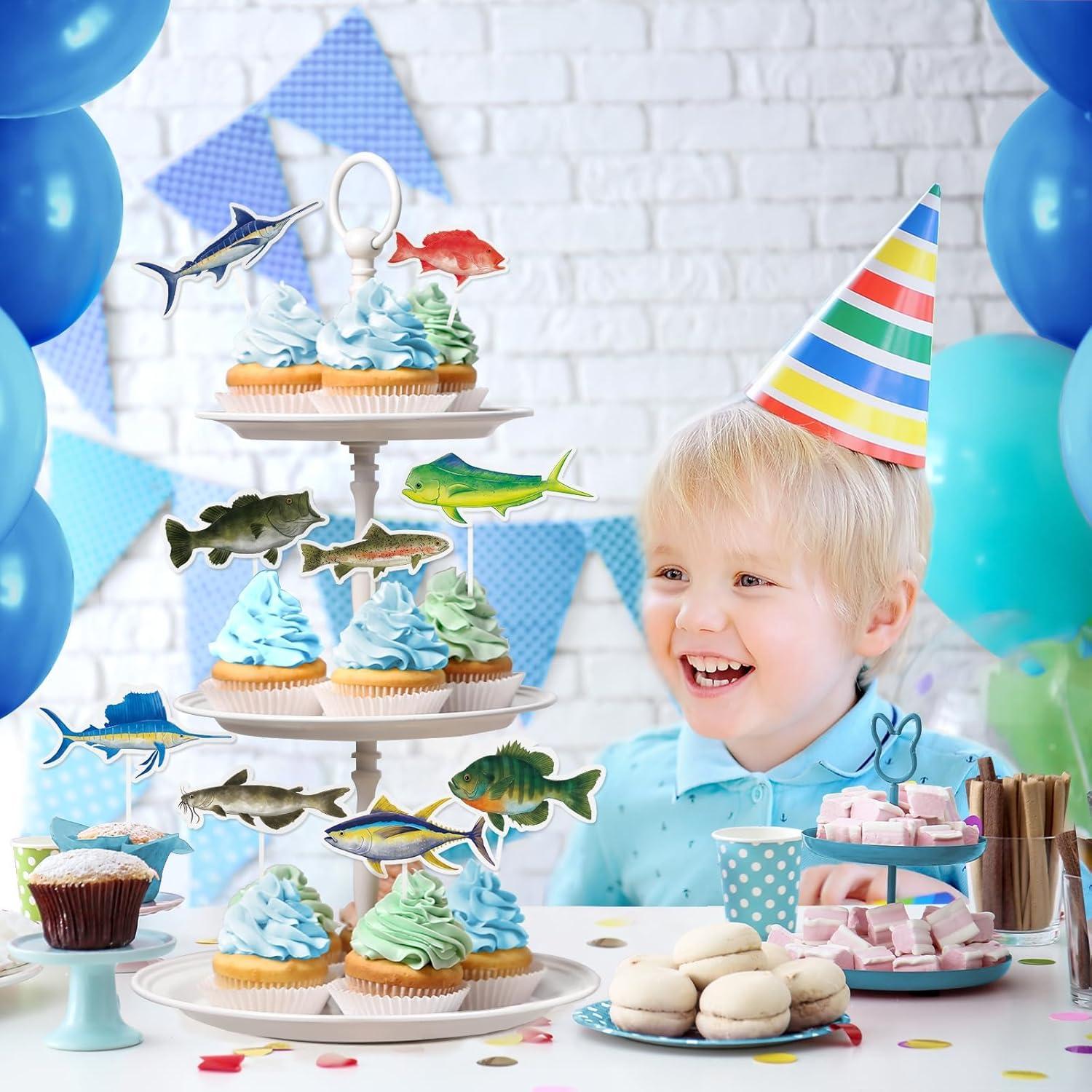 Adornos de Cupcake de Pesca WERNNSAI 36 Piezas Fiesta