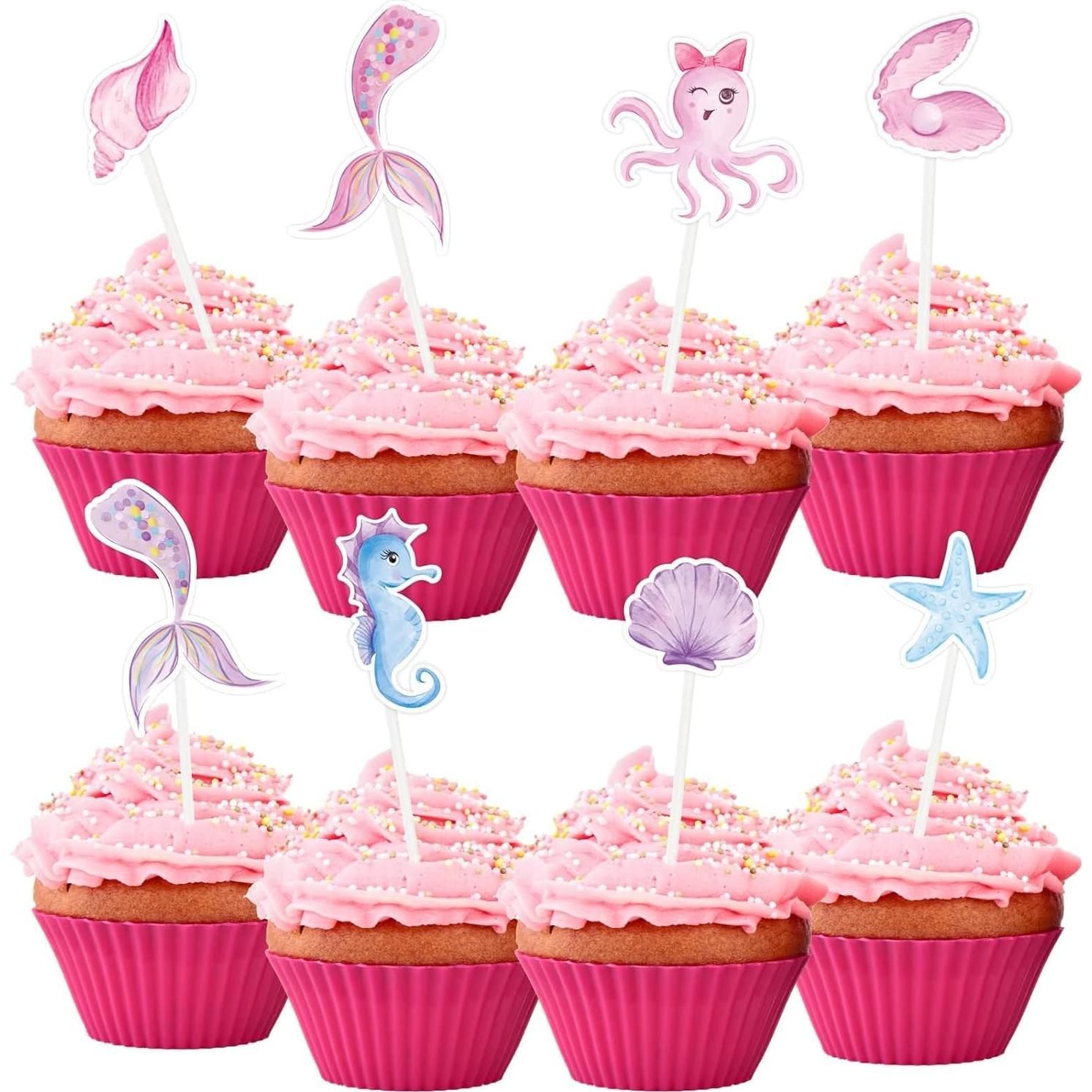 Adornos para Cupcakes WERNNSAI 32PCS Sirena Brillantes