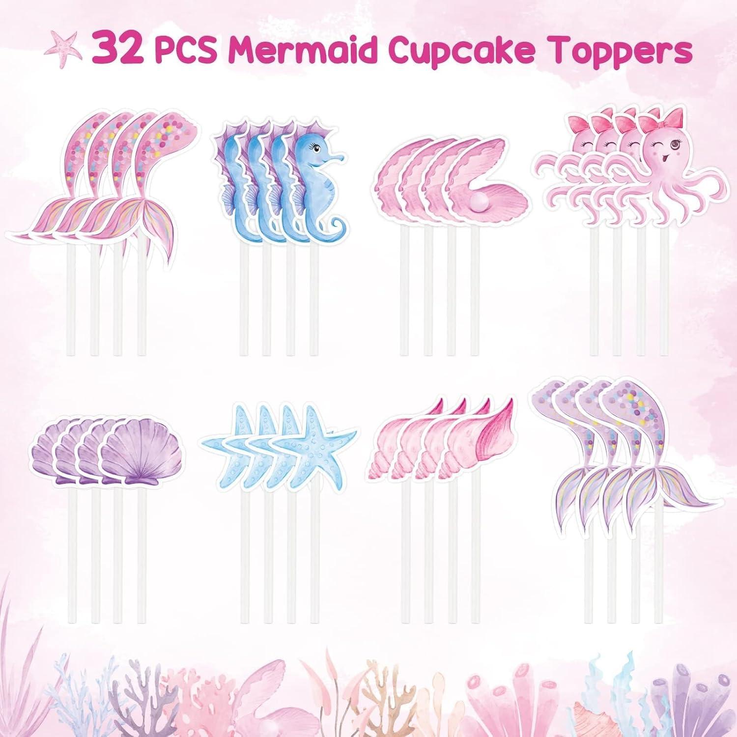 Adornos para Cupcakes WERNNSAI 32PCS Sirena Brillantes