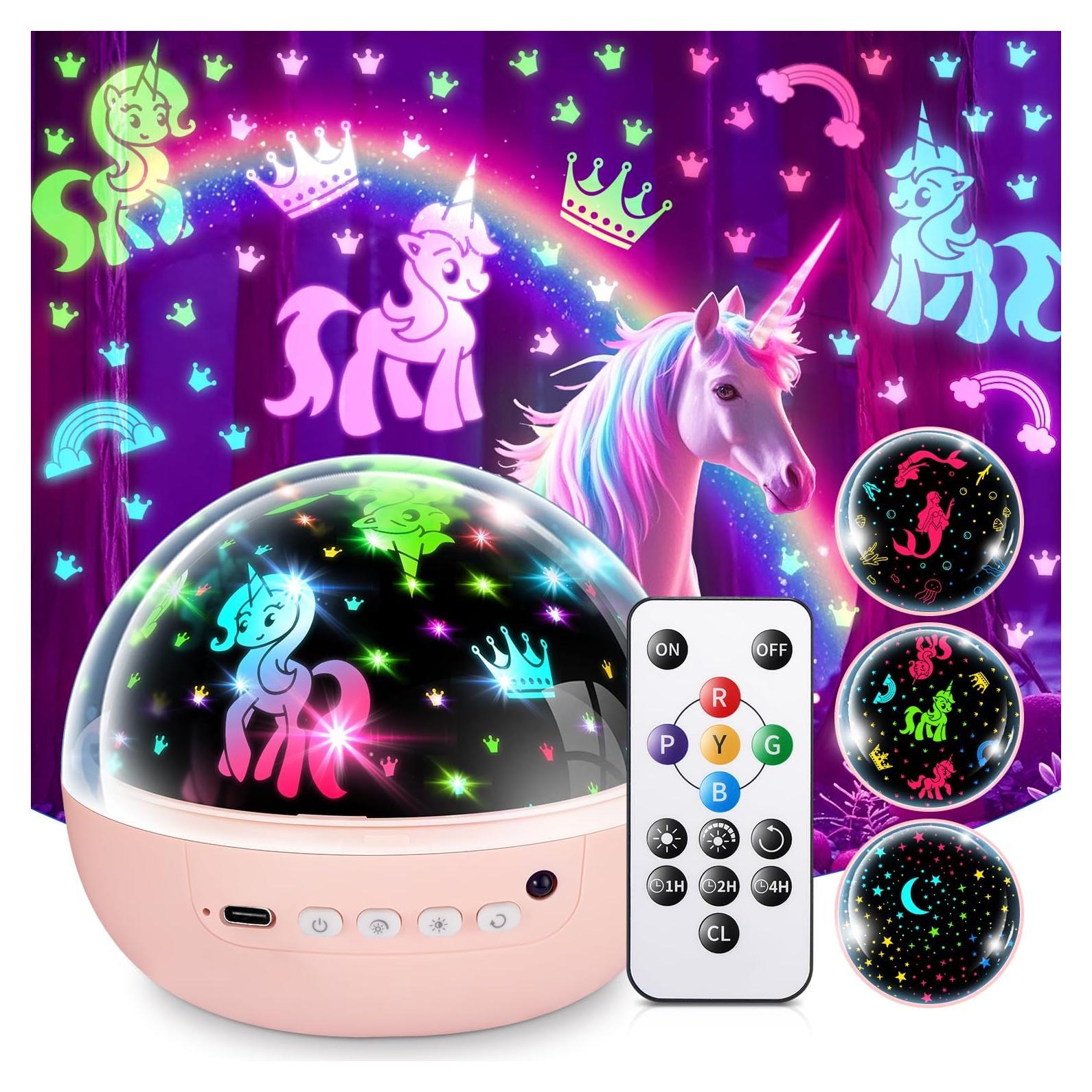 PIKOY Kids Night Light Projector, Remote+3 Timer Unicorn Night Light for Kids,3 Film&93 Effect Toddler Night Light Kids Projector,3 Lightness Nightlight for Kids Room,360° Rotate Baby Night Light