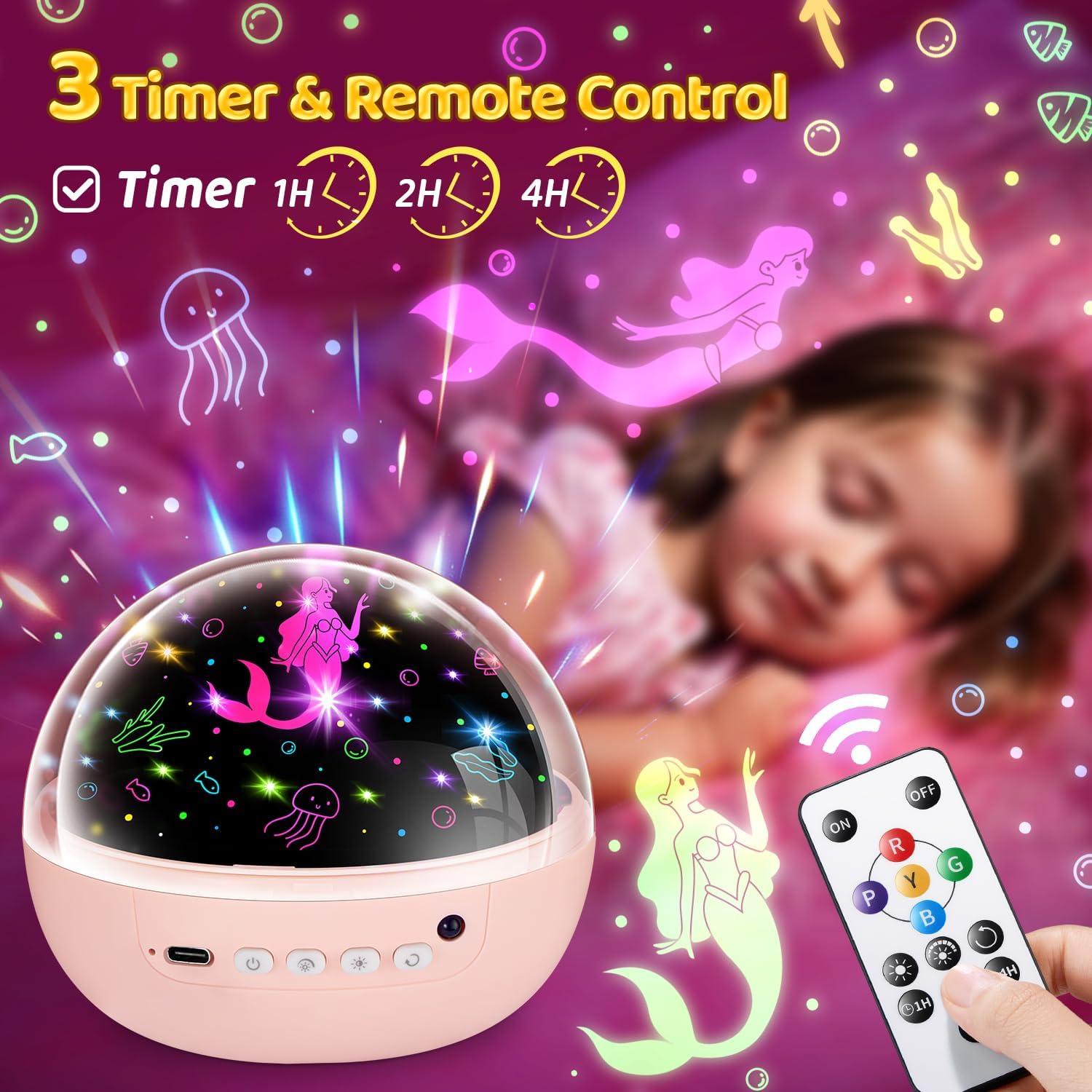 PIKOY Kids Night Light Projector, Remote+3 Timer Unicorn Night Light for Kids,3 Film&93 Effect Toddler Night Light Kids Projector,3 Lightness Nightlight for Kids Room,360° Rotate Baby Night Light