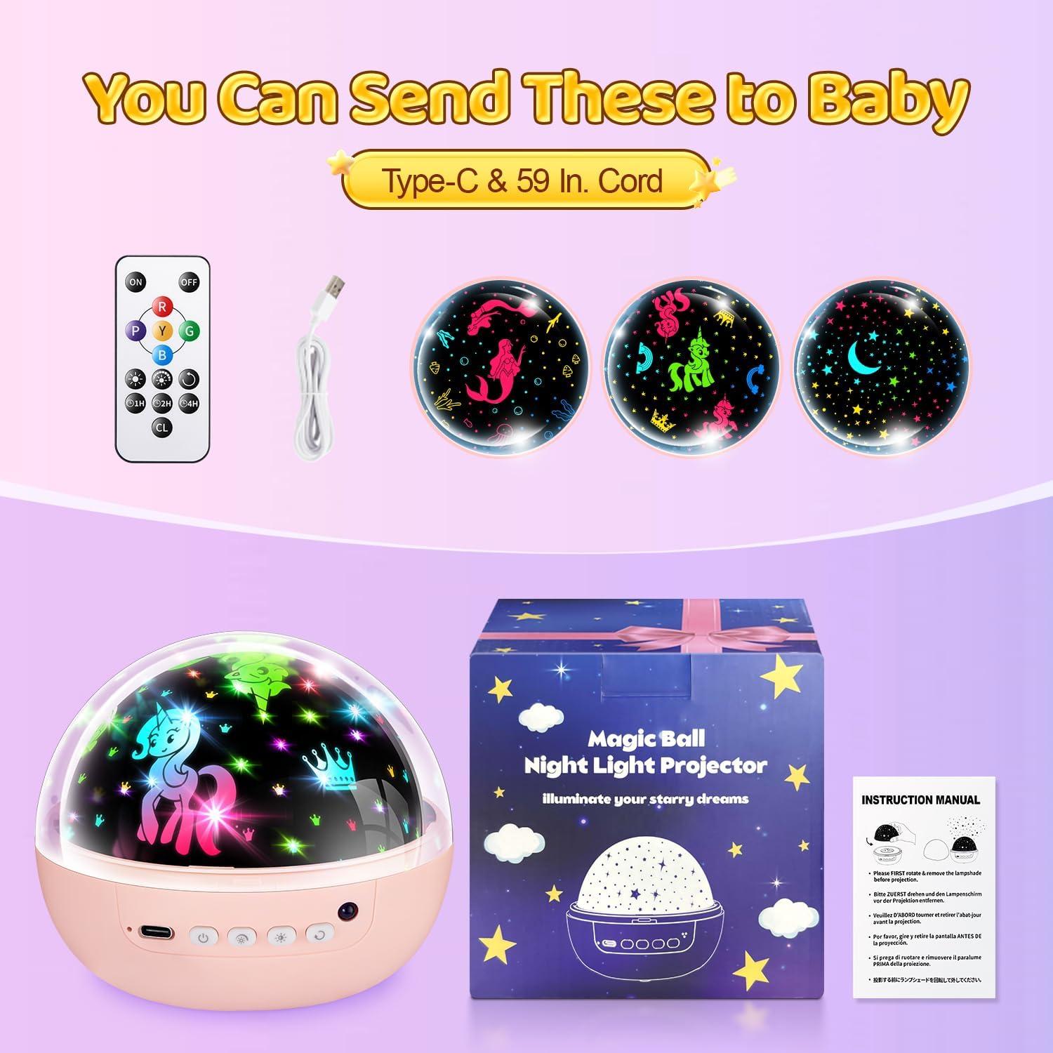 PIKOY Kids Night Light Projector, Remote+3 Timer Unicorn Night Light for Kids,3 Film&93 Effect Toddler Night Light Kids Projector,3 Lightness Nightlight for Kids Room,360° Rotate Baby Night Light