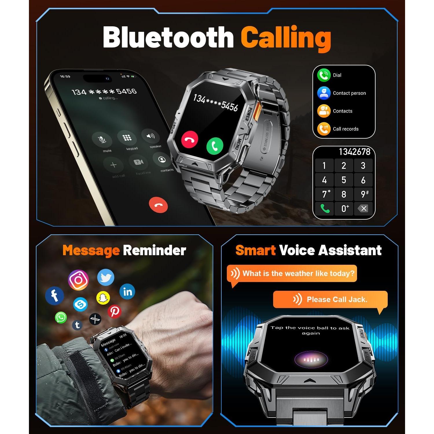 Reloj Inteligente Militar LIGE TX1-E 2.13" AMOLED 100 Días Batería