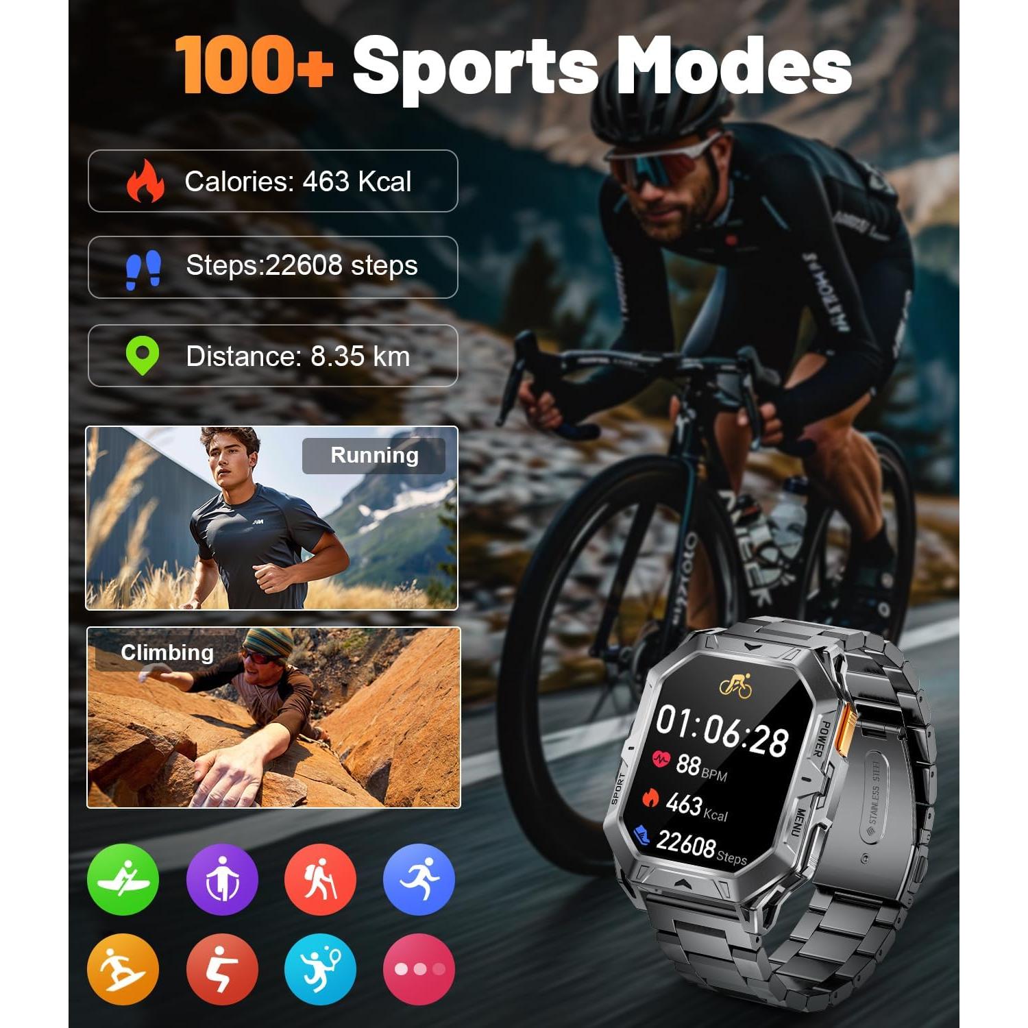 Reloj Inteligente Militar LIGE TX1-E 2.13" AMOLED 100 Días Batería