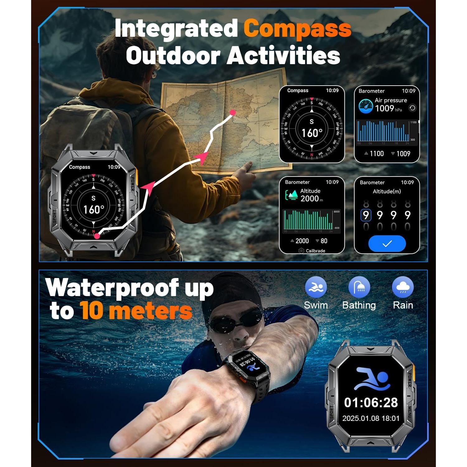 Reloj Inteligente Militar LIGE TX1-E 2.13" AMOLED 100 Días Batería