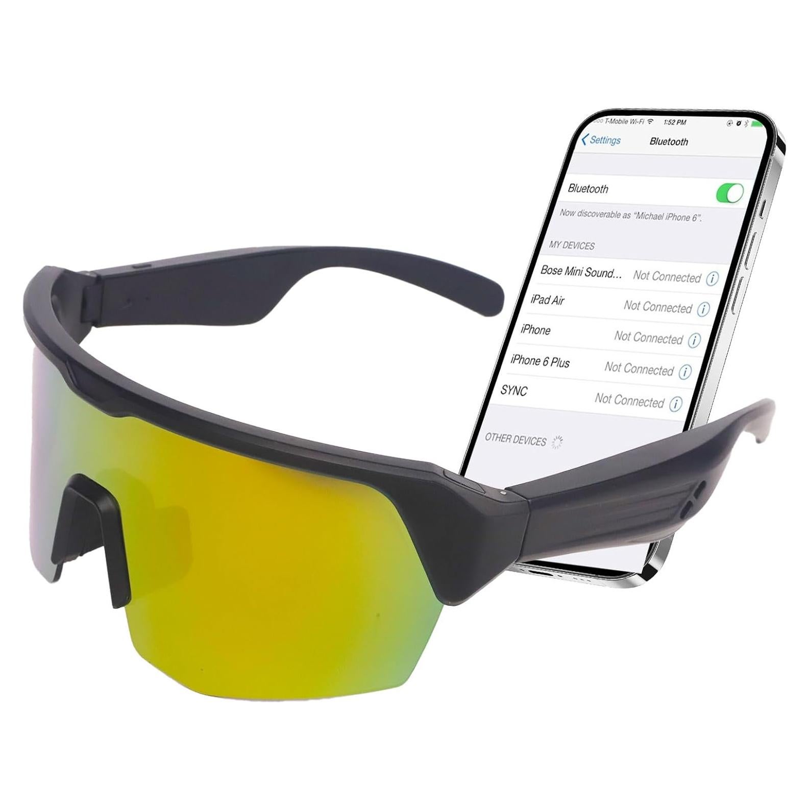 Smart Bluetooth Glasses for Men & Women: Smart Glasses Built-in Mic & Open Ear Music Speakers, UV Protection Running Cycling Sunglasses for Outdoor Activities and Everyday Use (Gold)