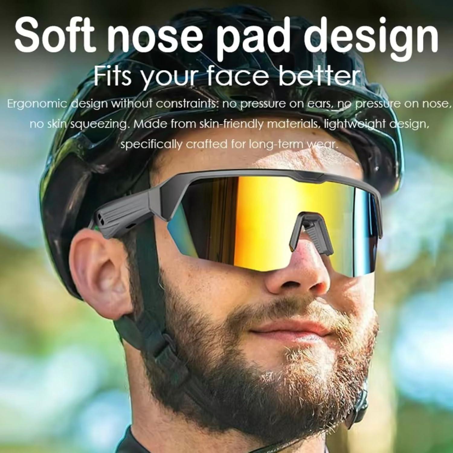 Smart Bluetooth Glasses for Men & Women: Smart Glasses Built-in Mic & Open Ear Music Speakers, UV Protection Running Cycling Sunglasses for Outdoor Activities and Everyday Use (Gold)