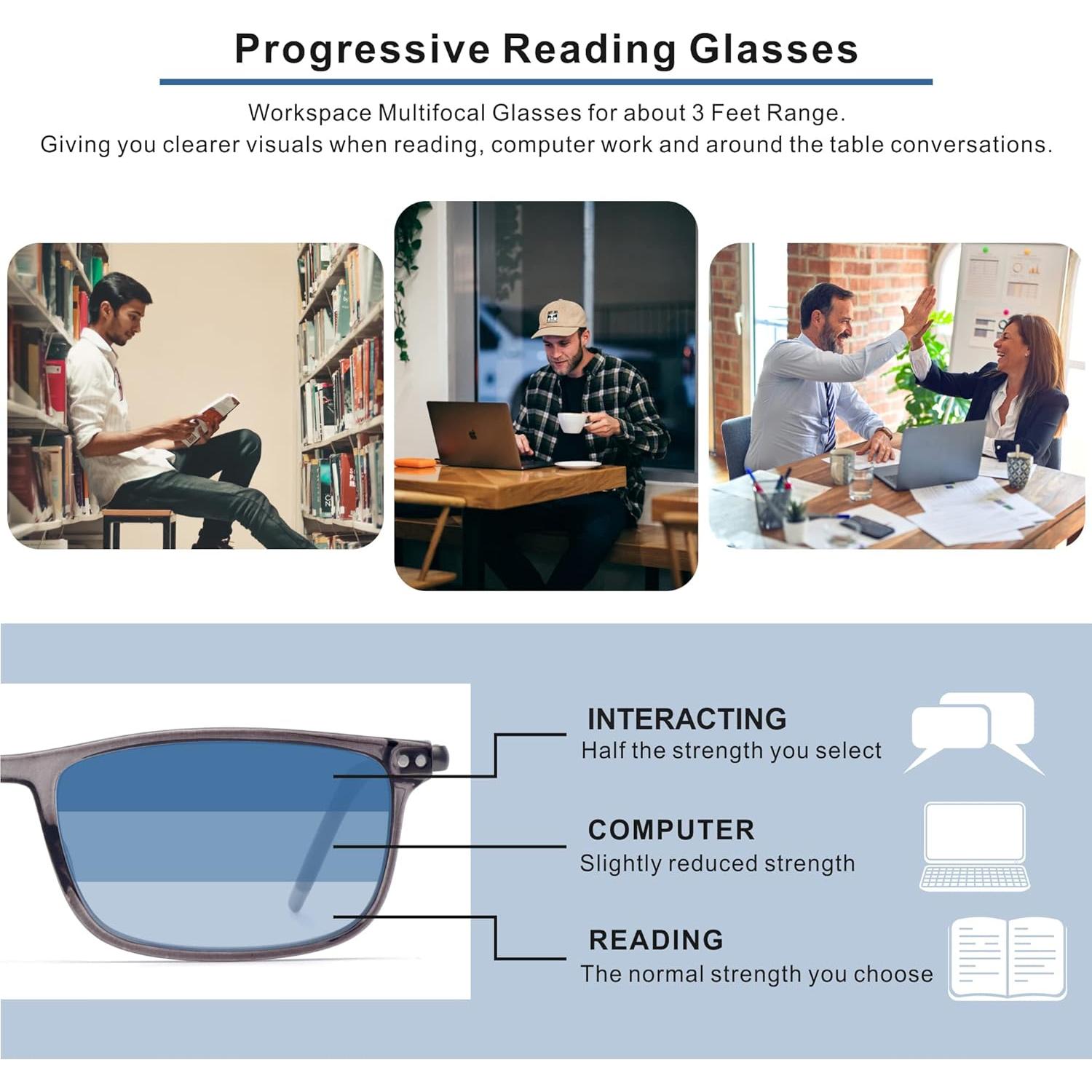 Gafas de lectura progresivas Skyoak TR90 ligeras con bloqueo luz azul