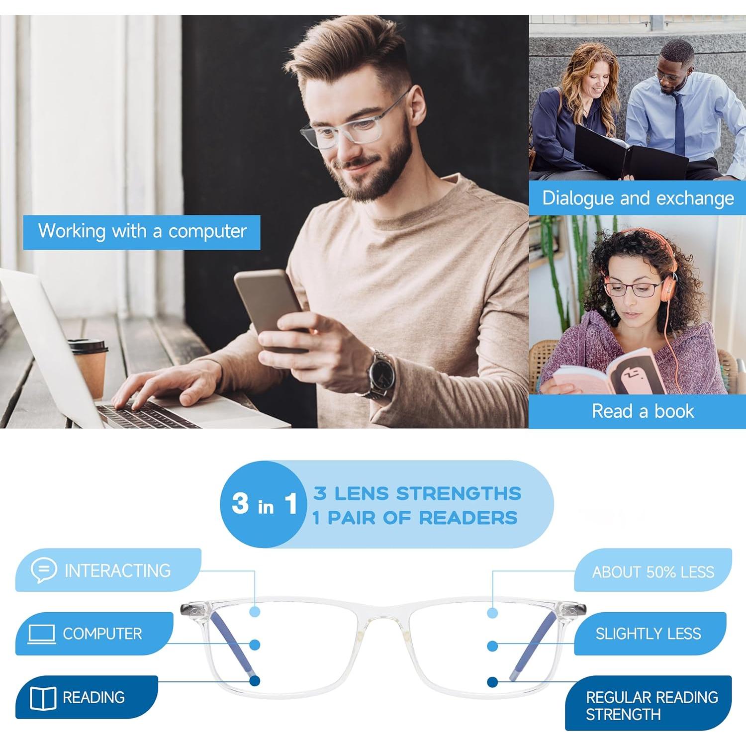 Gafas de Lectura Progresivas SKYOAK +2.5 Luz Azul Hombres