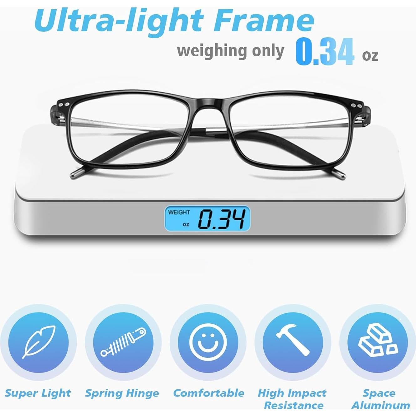 Gafas de lectura progresivas SKYOAK +1.5, bloqueo luz azul, negro