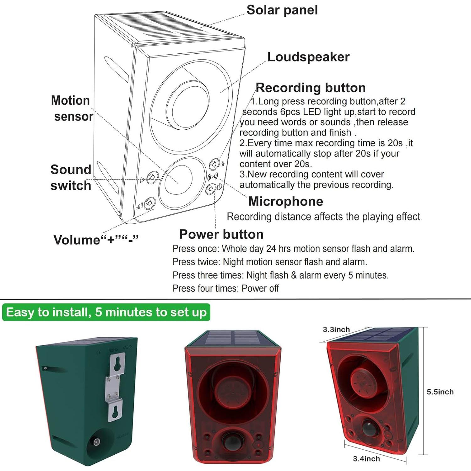 Alarma de Movimiento Solar SENKEFEI 130dB con Control Remoto