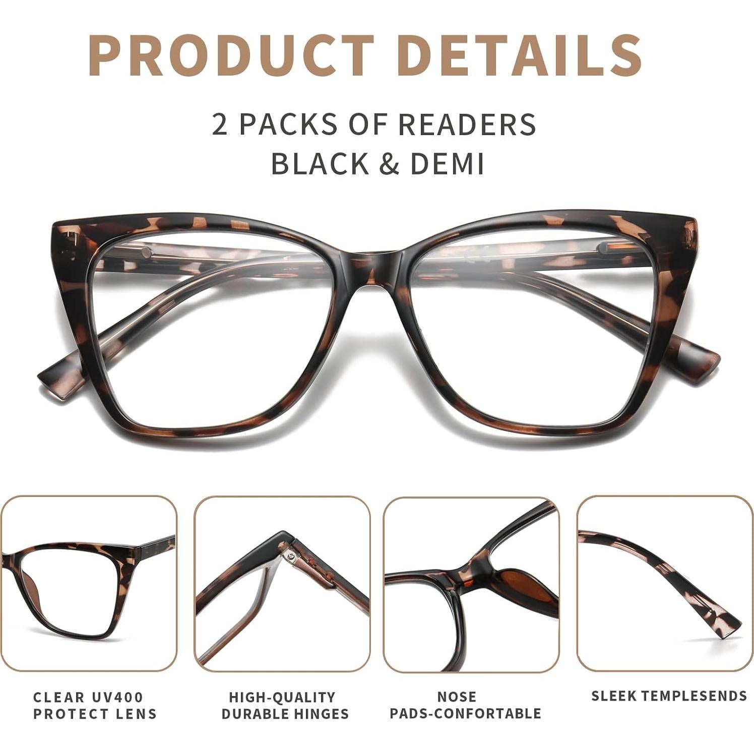 Gafas de lectura LKEYE ojo de gato 2.0D paquete de 2