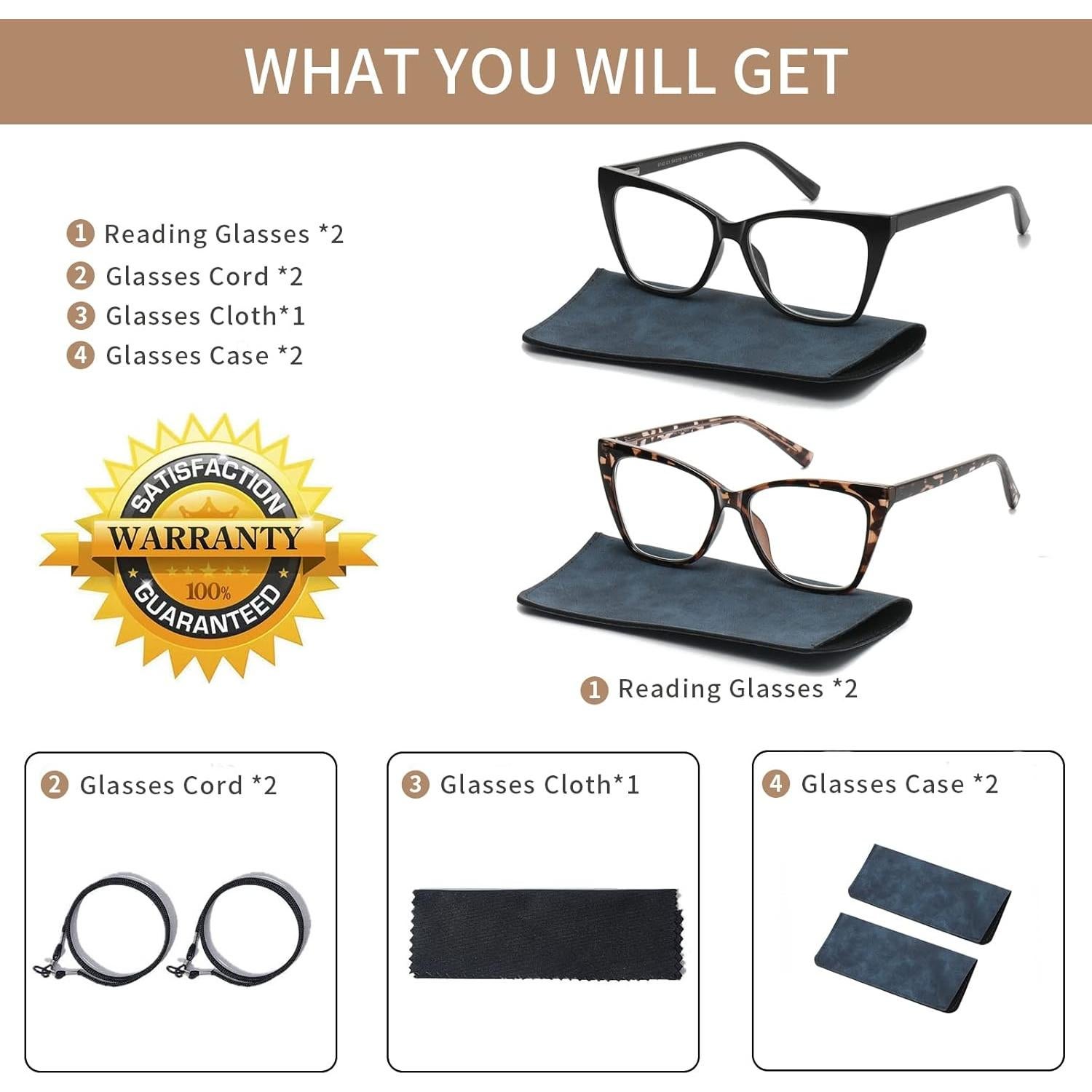 Gafas de lectura LKEYE ojo de gato 2.0D paquete de 2