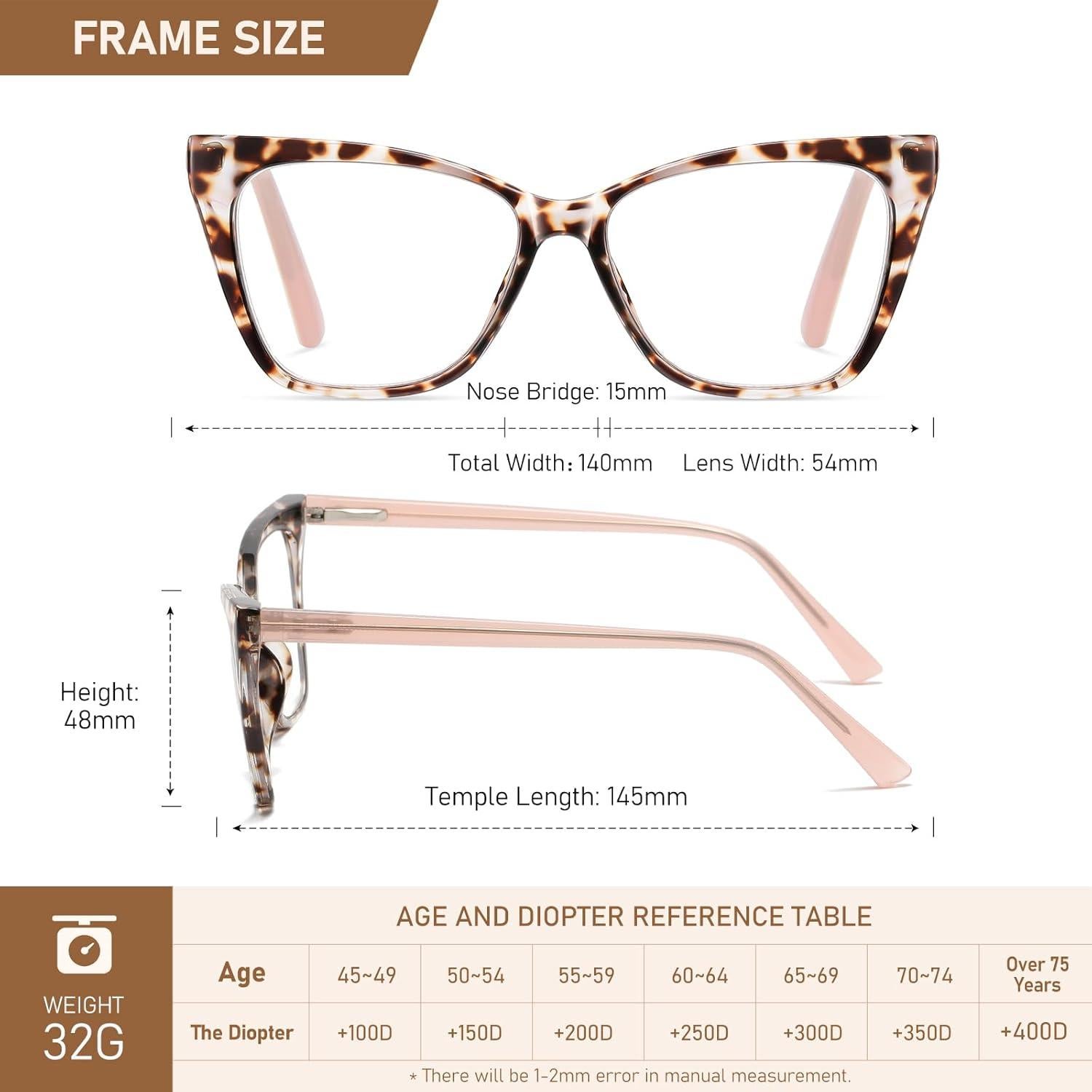 Gafas de lectura LKEYE ojo de gato 1.0D paquete de 2