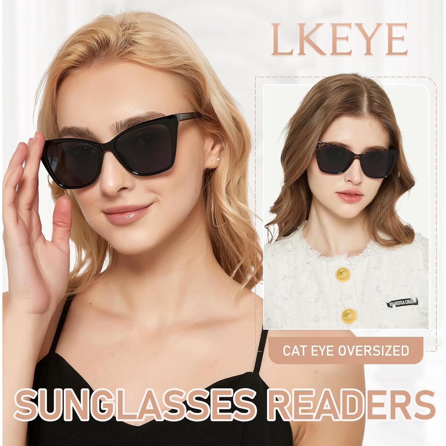 Gafas de lectura LKEYE estilo gato ojo solares grandes