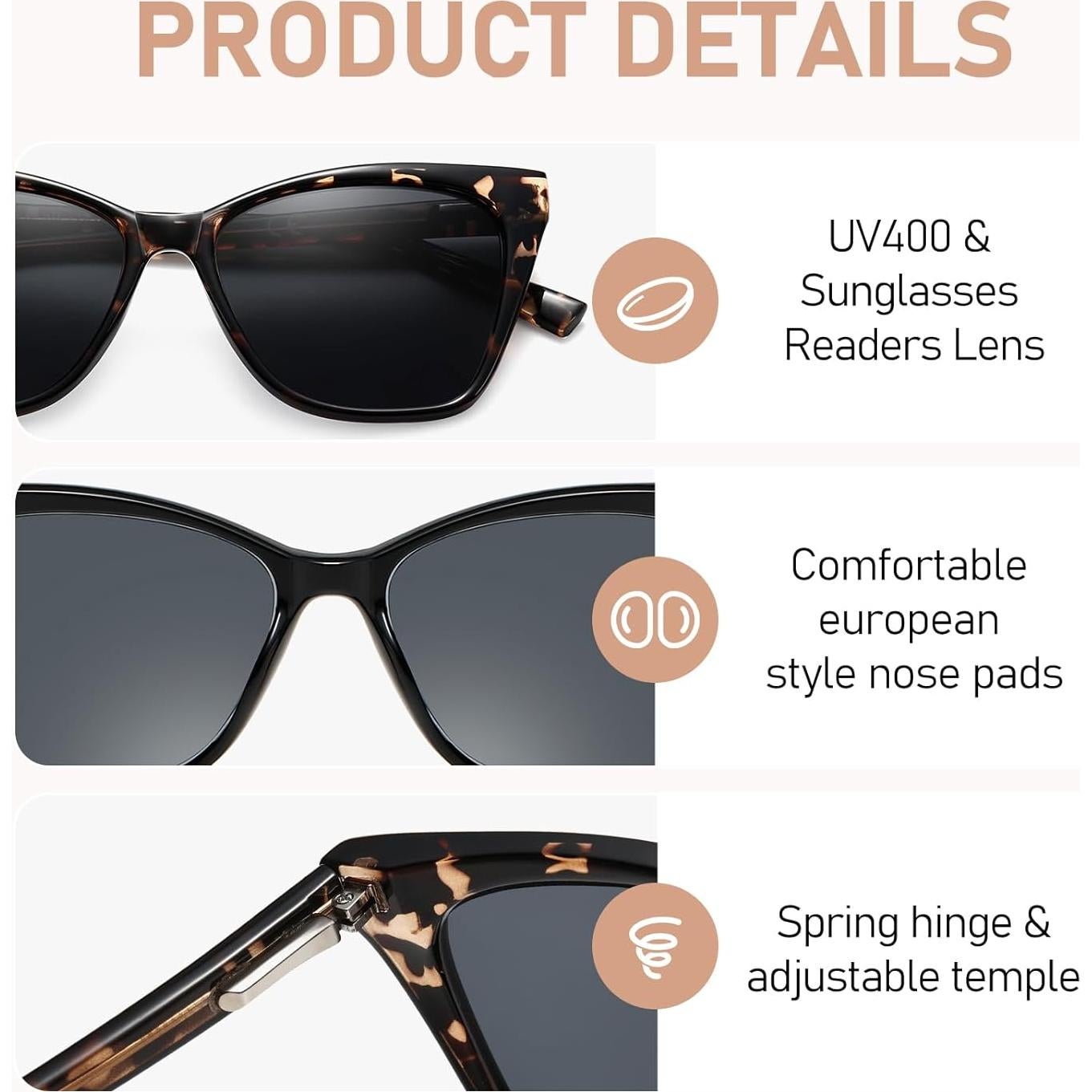 Gafas de lectura LKEYE estilo gato ojo 2.5D solar