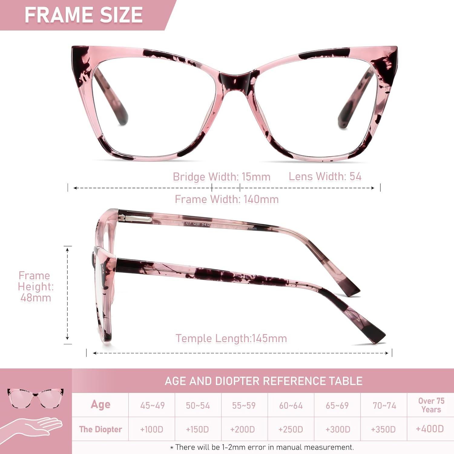 Gafas de lectura LKEYE estilo gato ojo 2.5D grandes