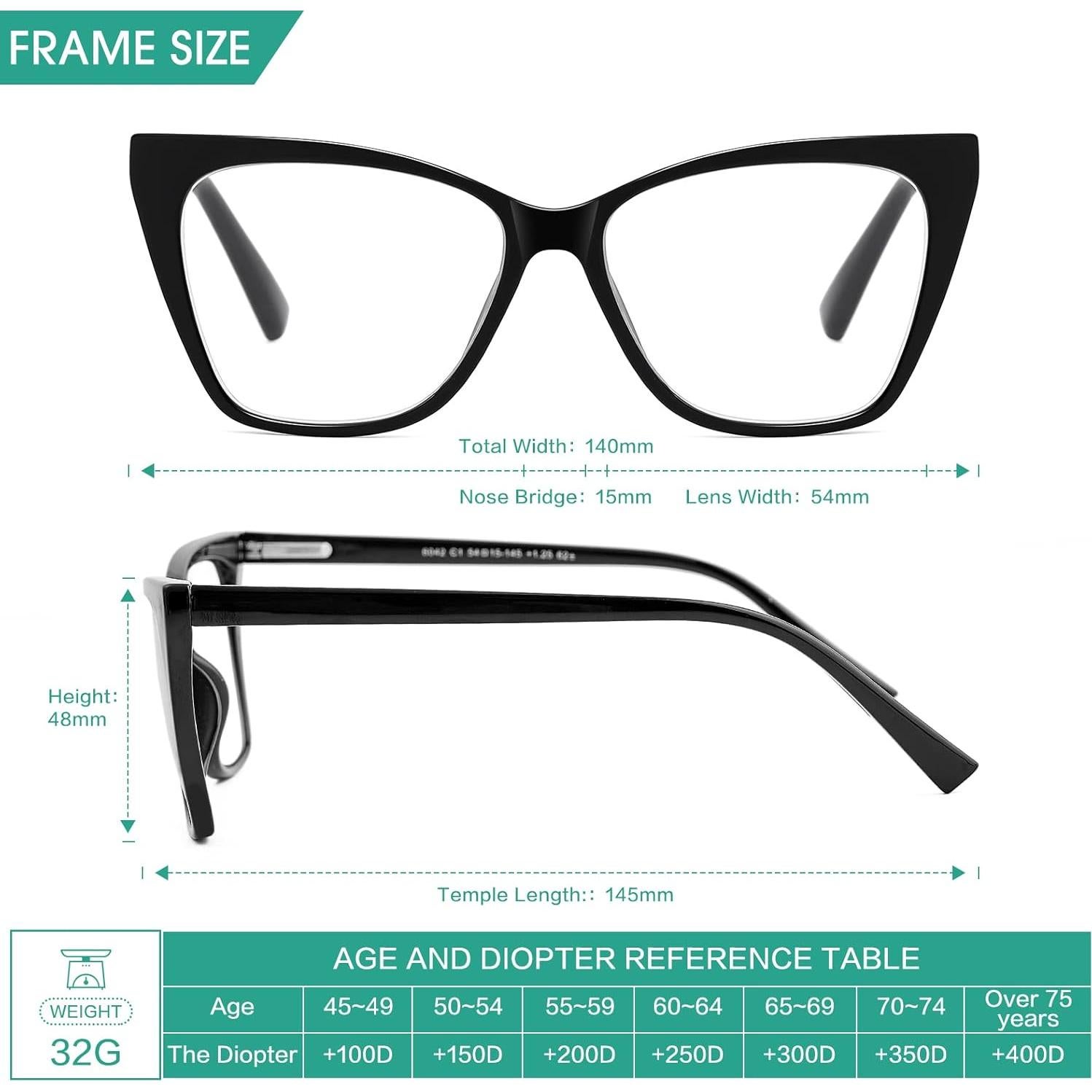 Gafas de lectura fotoquímicas LKEYE ojo de gato 2.25D