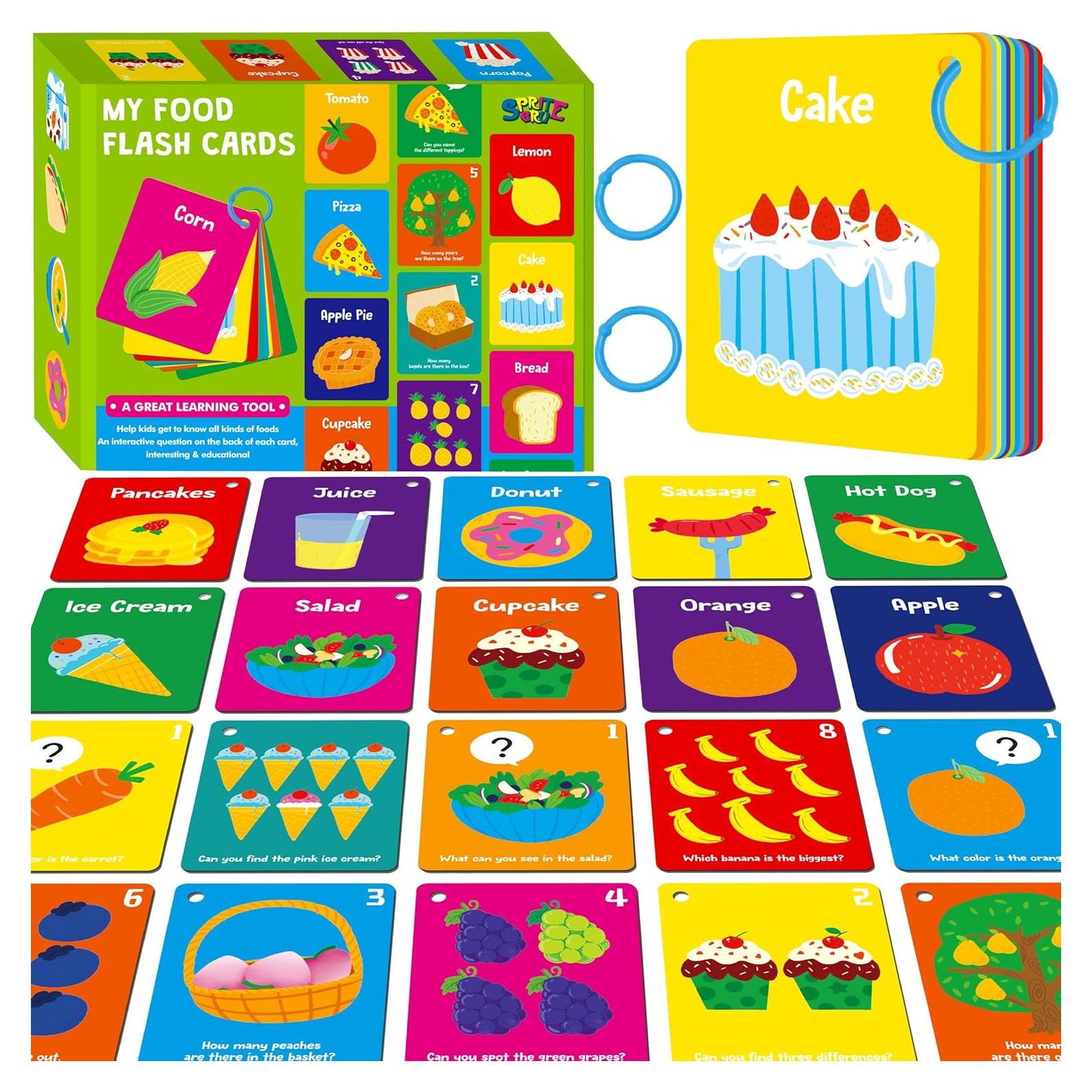 Tarjetas de Comida SpriteGru 50 Piezas Doble Cara Educativas