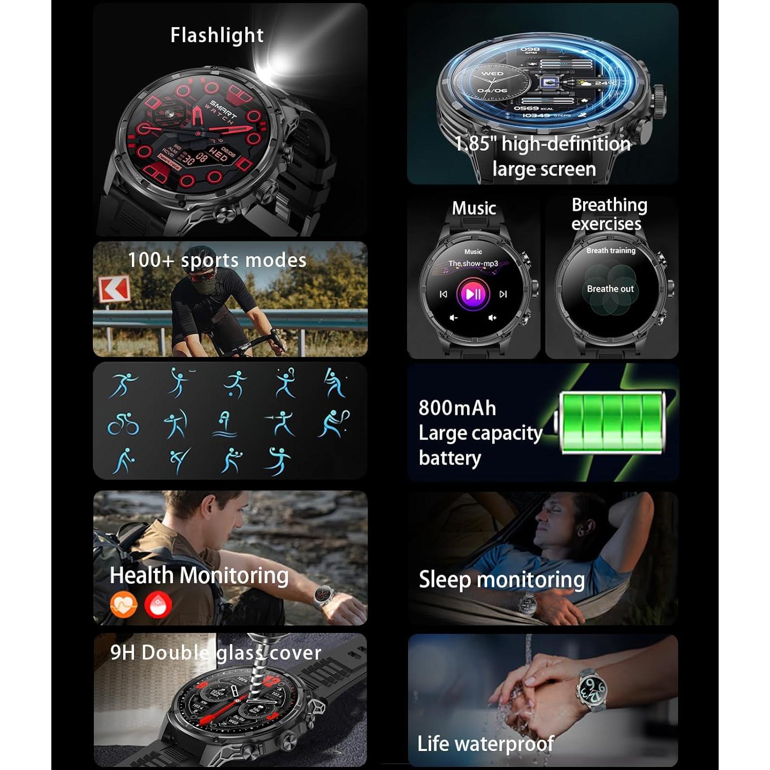 Reloj Inteligente HIRREO FV13 con Pantalla 1.85" y 100 Modos