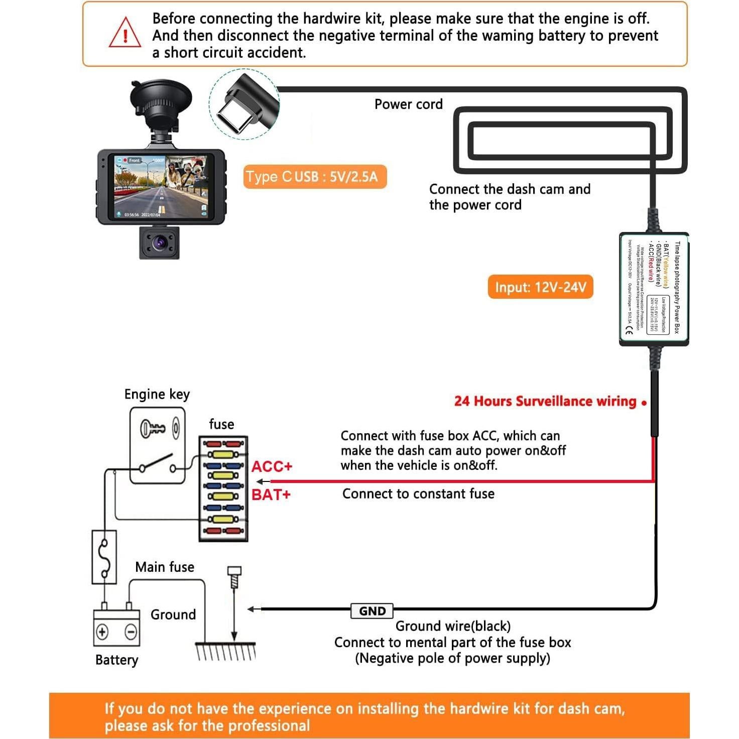 Kit de Cableado Duro USB Tipo C 3.2m para Cámara de Tablero