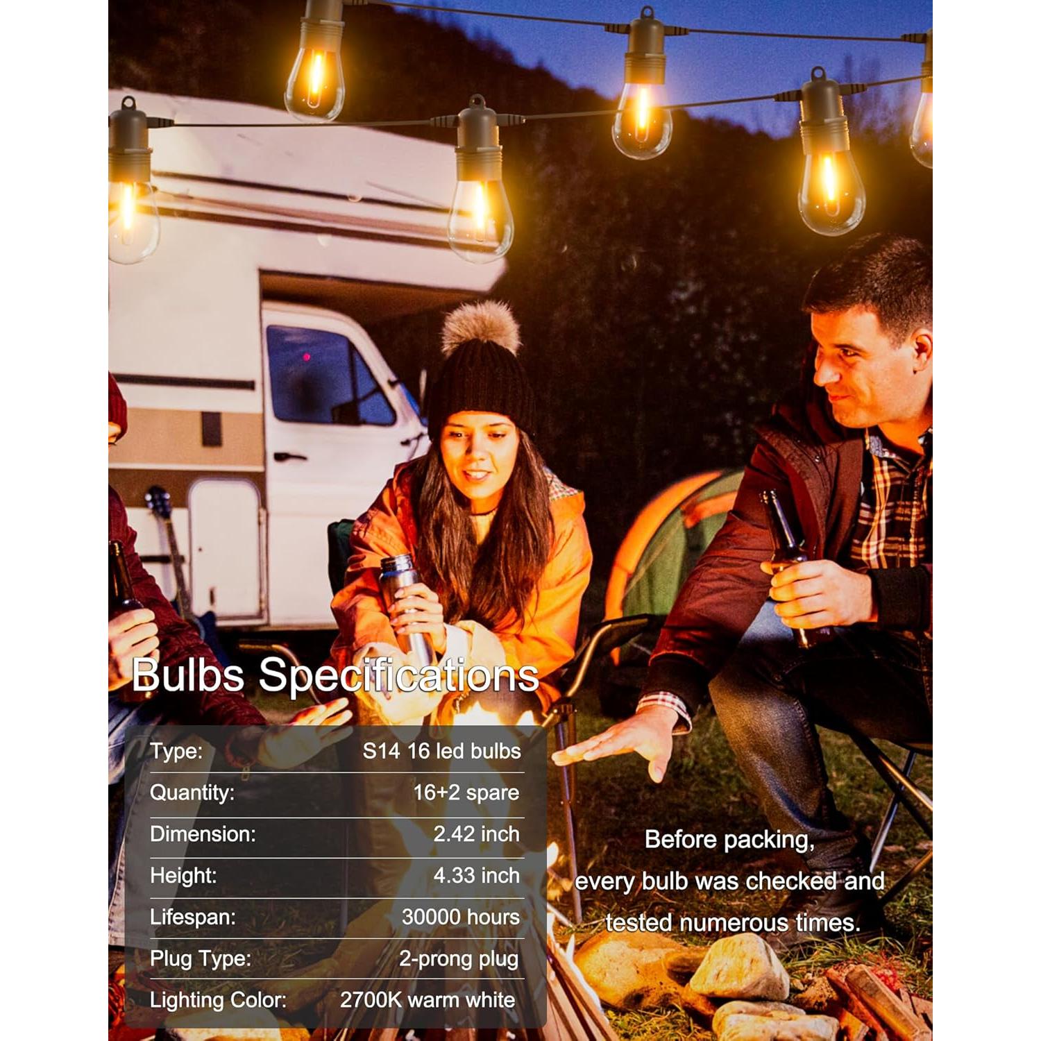 Cadena de Luces LED Jerritte 18.29m 16 Bombillas IP65